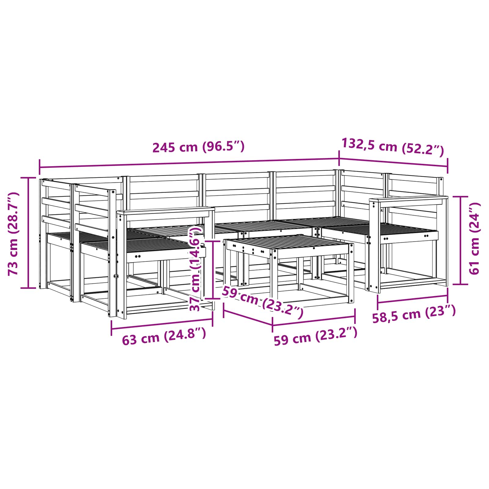 Outdoor-Sofagarnitur 7 pcs Natur Massivholz Akazie