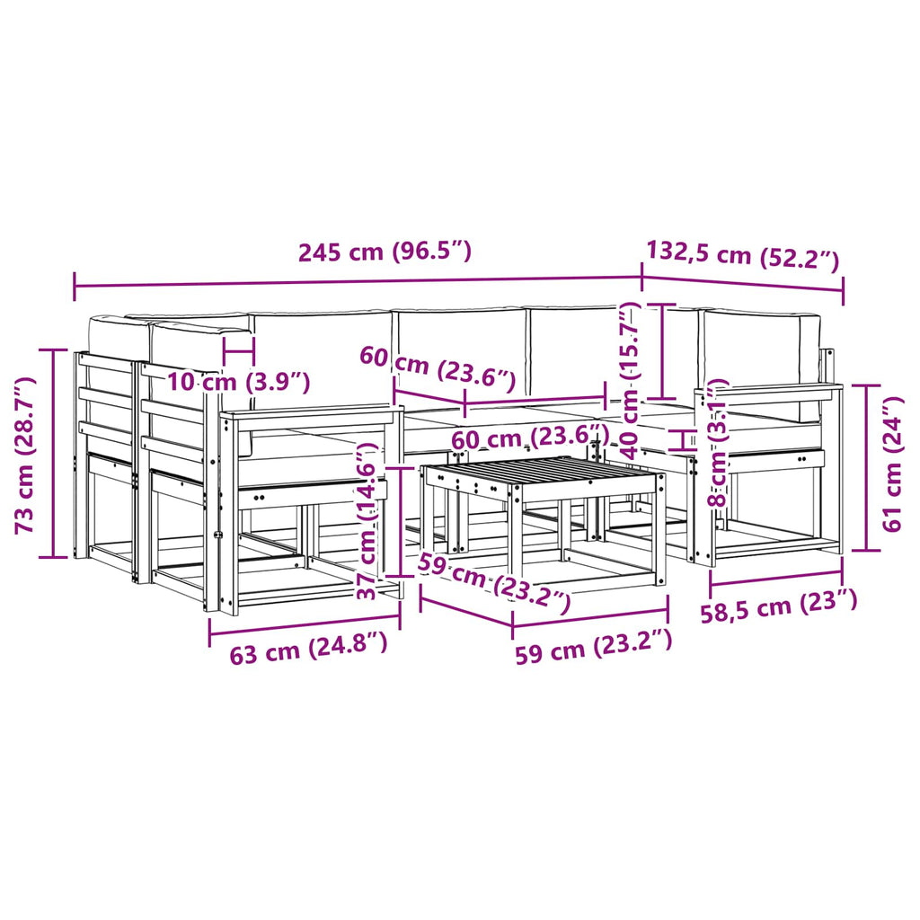 Outdoor-Sofagarnitur mit Kissen 7 pcs Natur und Creme