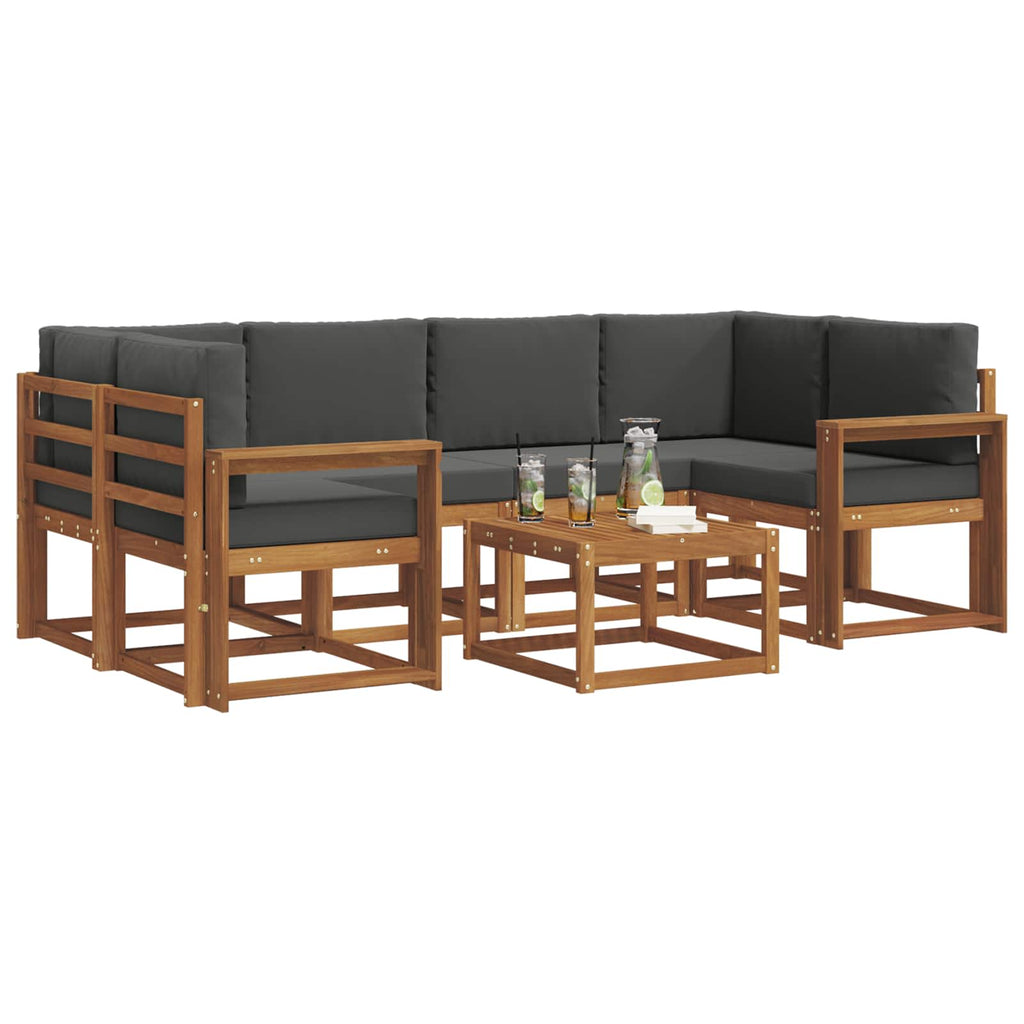 Outdoor-Sofagarnitur mit Kissen 7 pcs Natur und Anthrazit