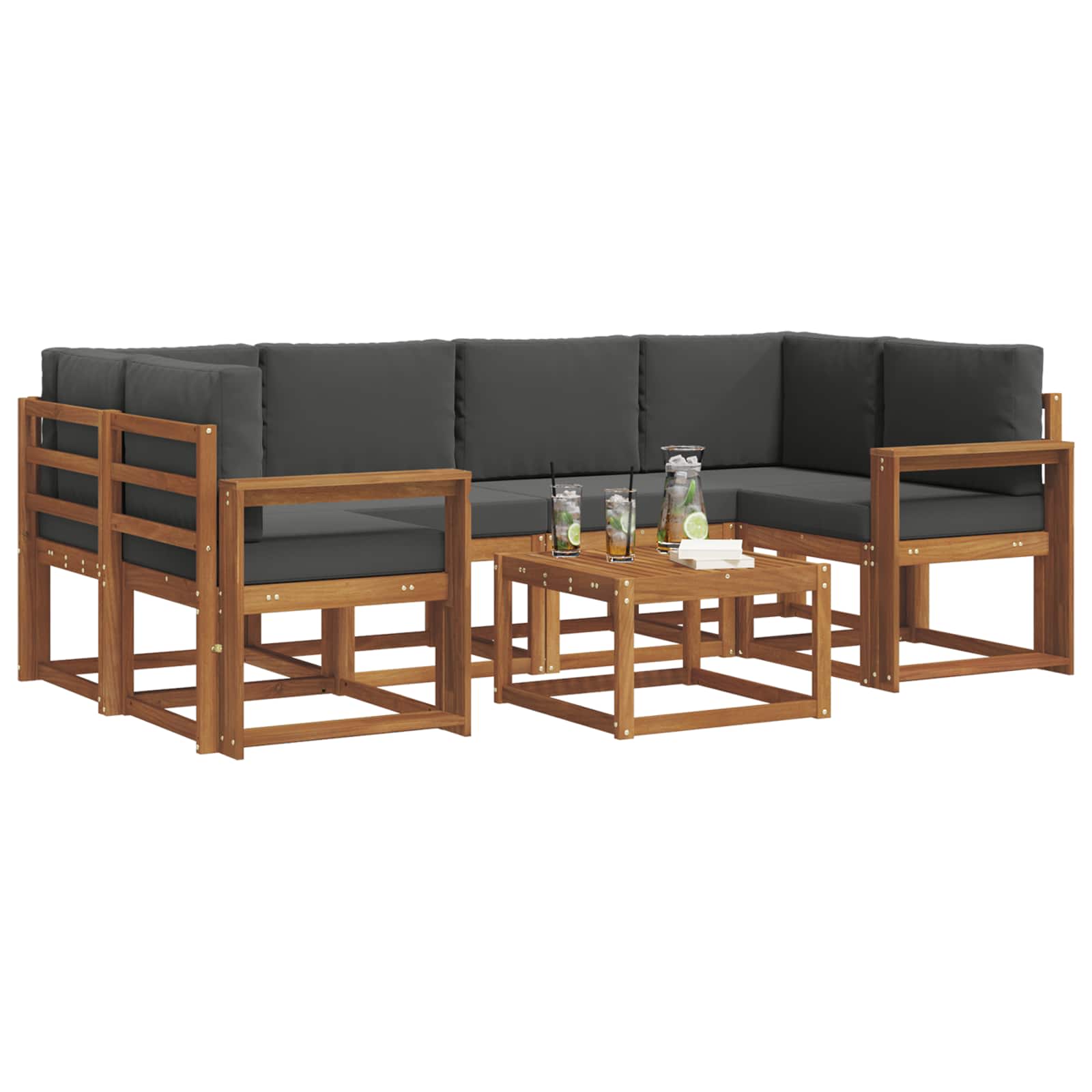 Outdoor-Sofagarnitur mit Kissen 7 pcs Natur und Anthrazit