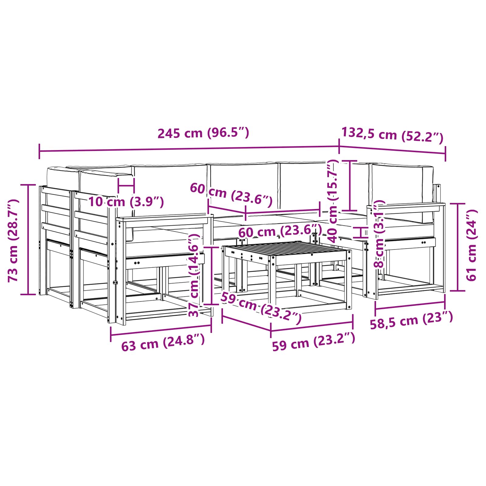 Outdoor-Sofagarnitur mit Kissen 7 pcs Natur und Beige