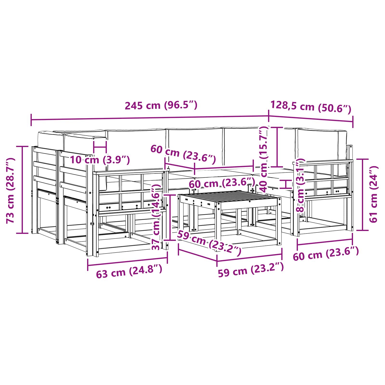 Outdoor-Sofagarnitur mit Kissen 7 pcs Natürlich und Hellgrau