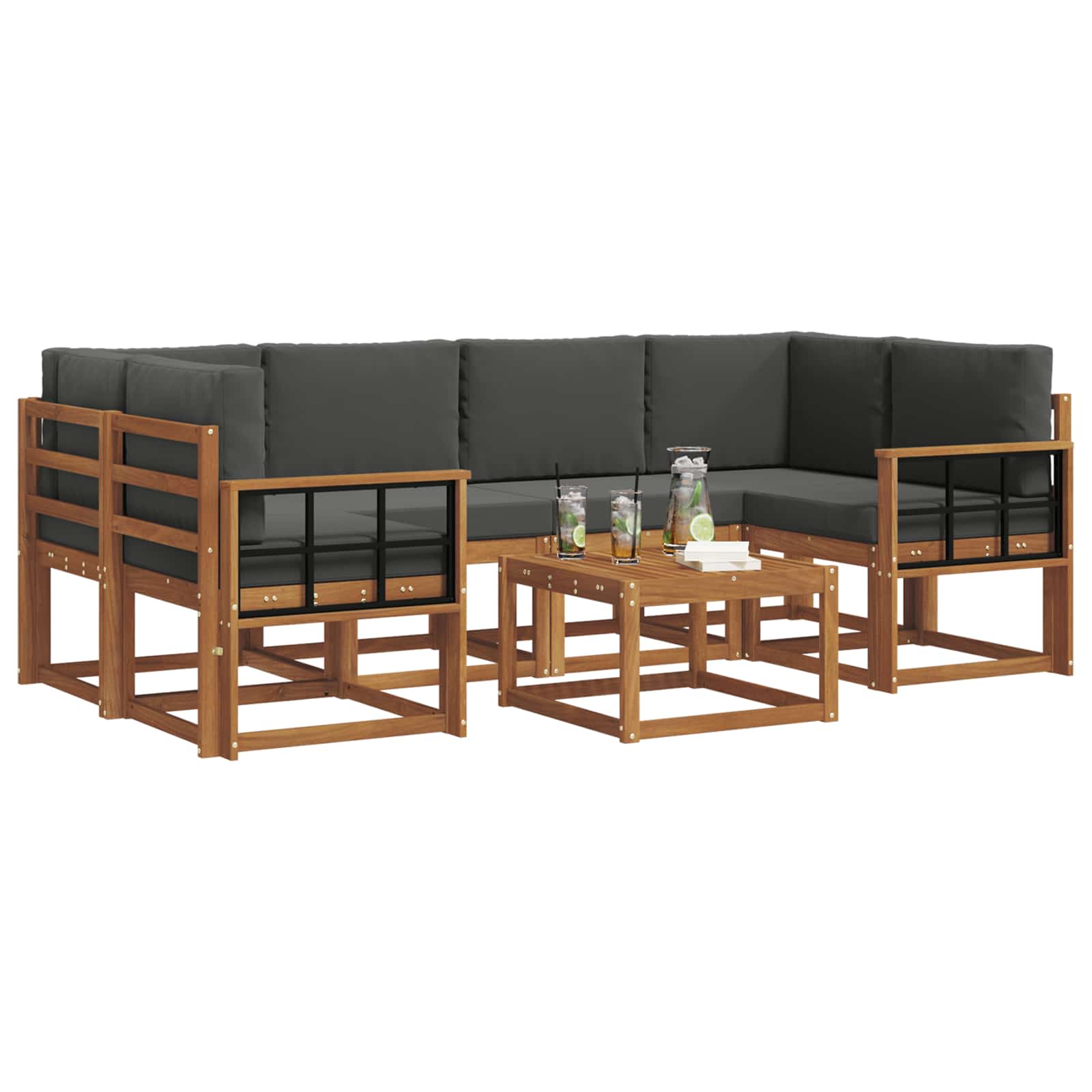 Outdoor-Sofagarnitur mit Kissen 7 pcs Natur und Anthrazit