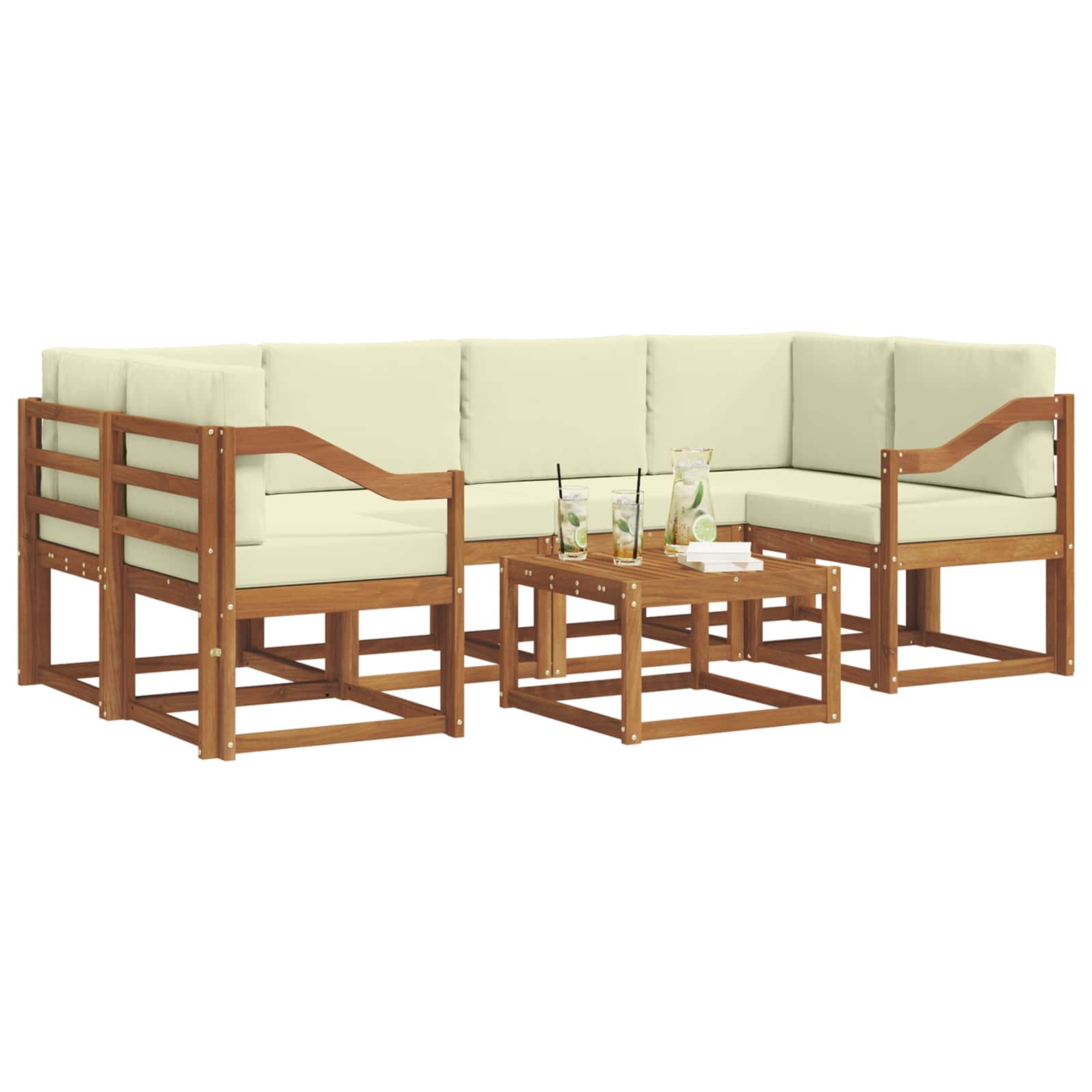 Outdoor-Sofagarnitur mit Kissen 7 pcs Natur und Creme