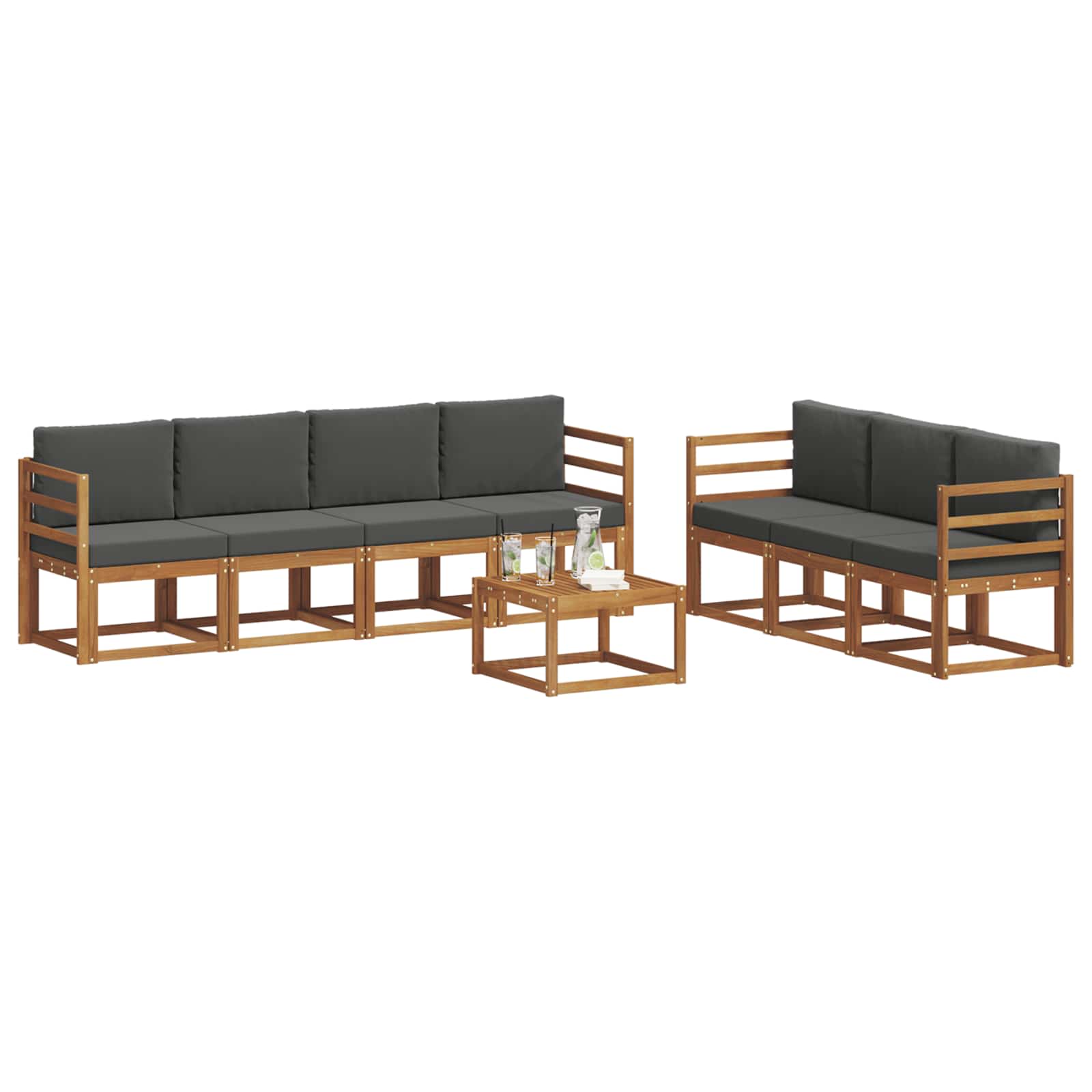 Outdoor-Sofagarnitur mit Kissen 8 pcs Natur und Anthrazit