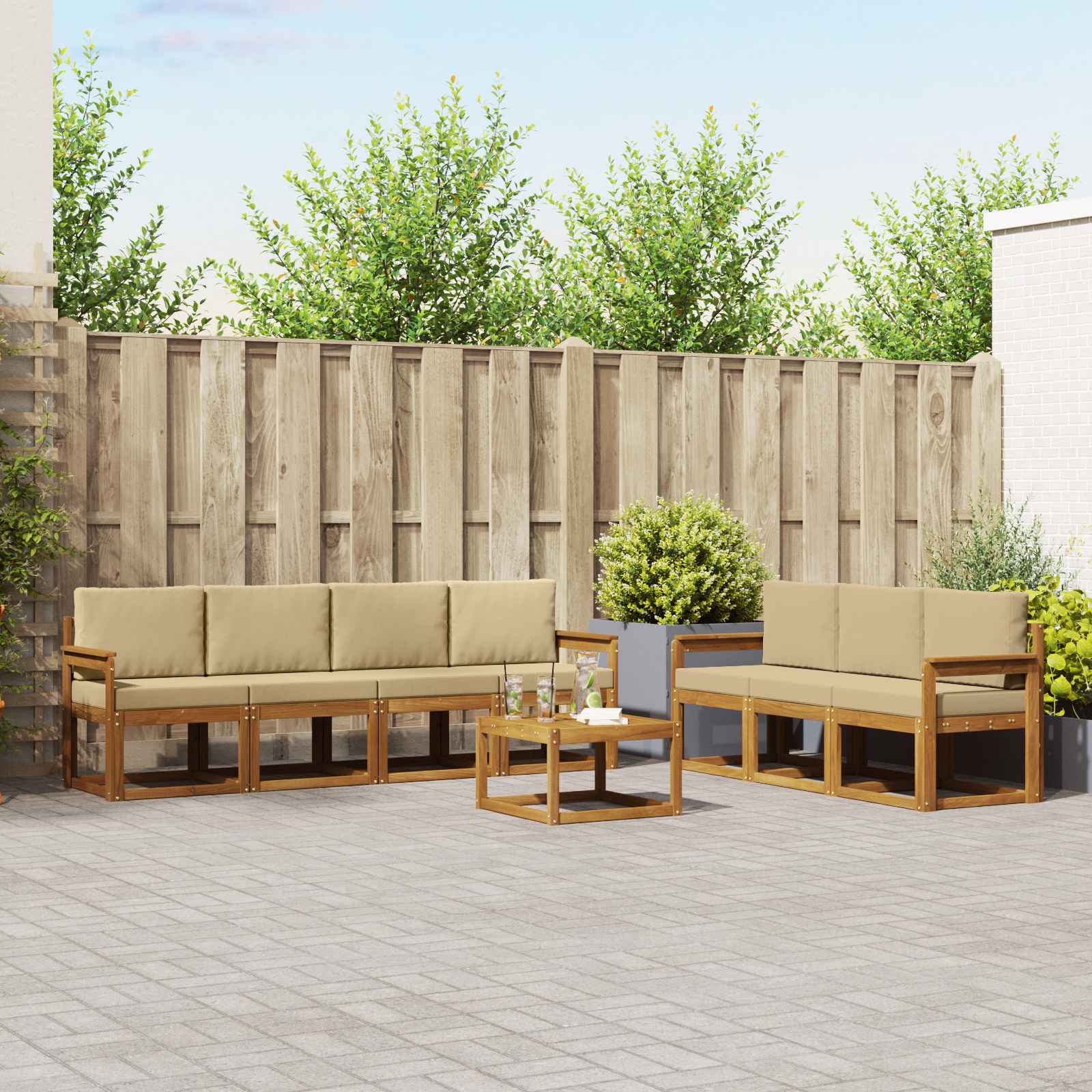 Outdoor-Sofagarnitur mit Kissen 8 pcs Natur und Beige