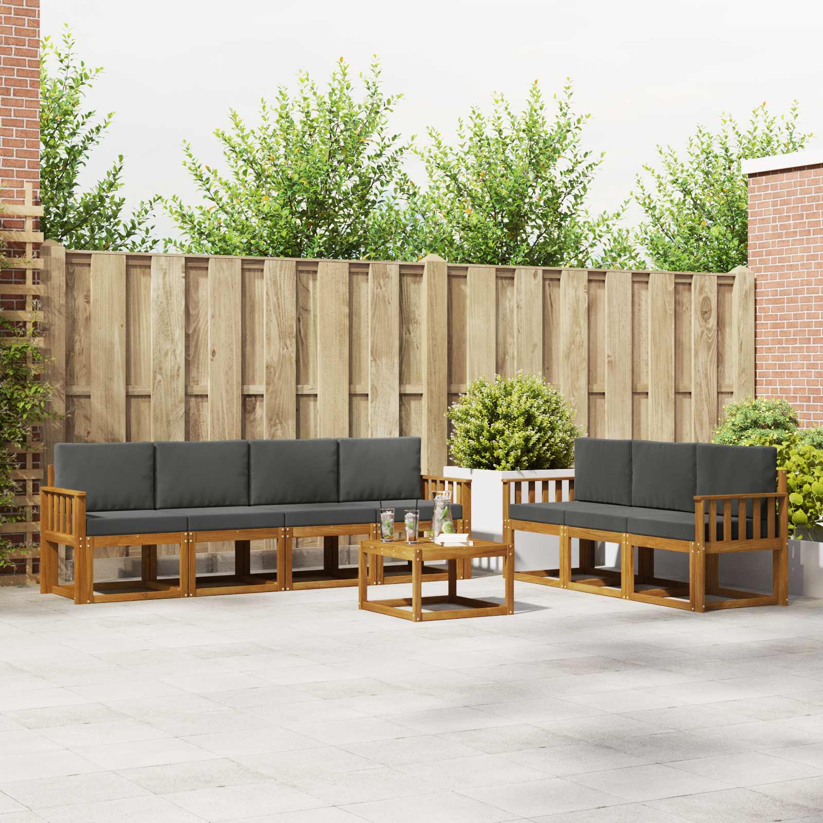 Outdoor-Sofagarnitur mit Kissen 8 pcs Natur und Anthrazit