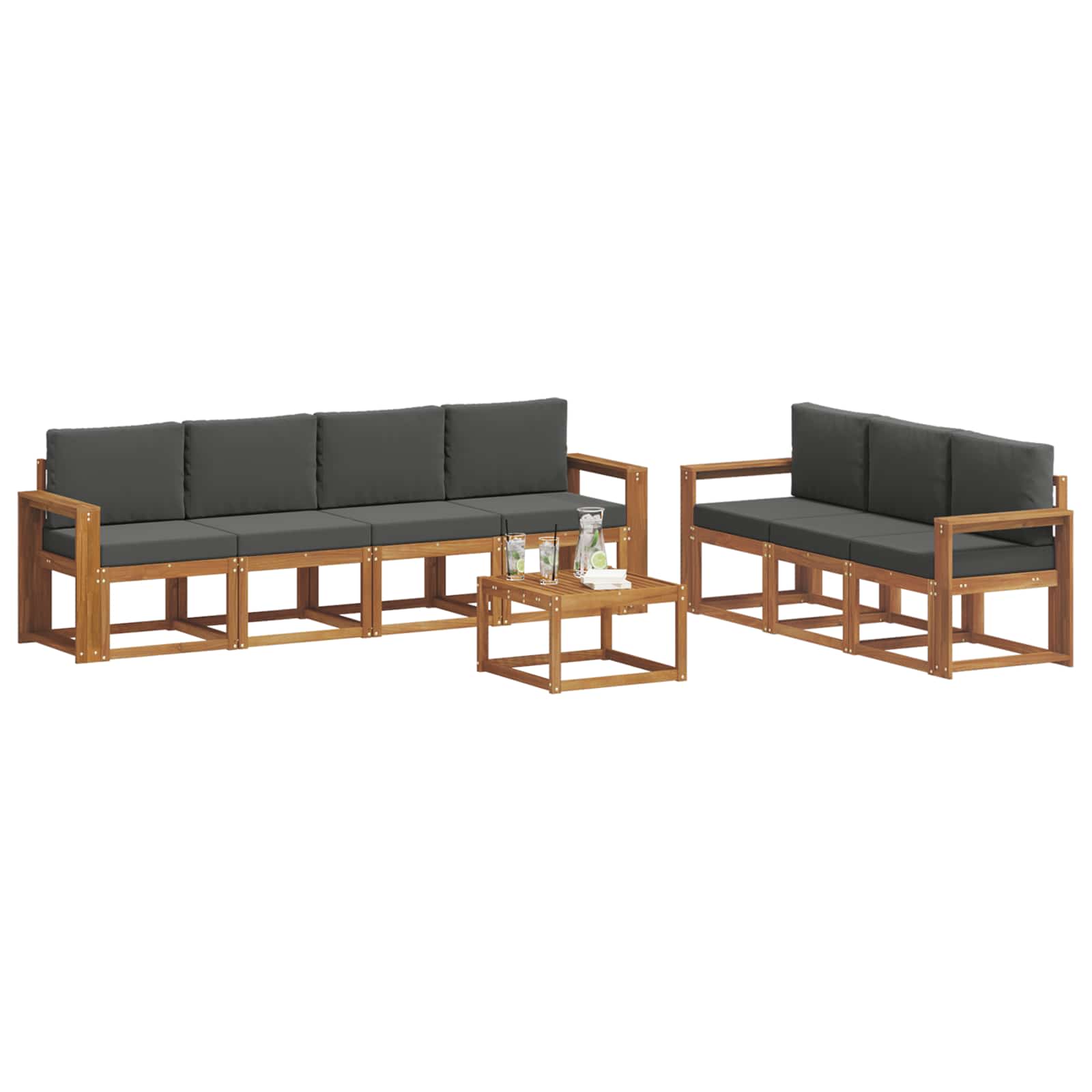 Outdoor-Sofagarnitur mit Kissen 8 pcs Natur und Anthrazit