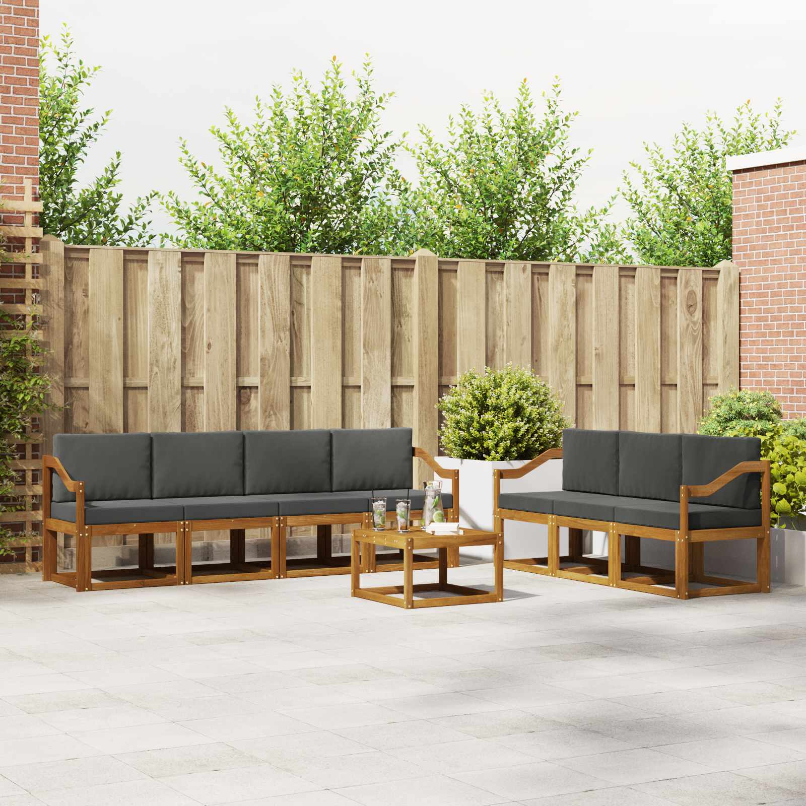 Outdoor-Sofagarnitur mit Kissen 8 pcs Natur und Anthrazit