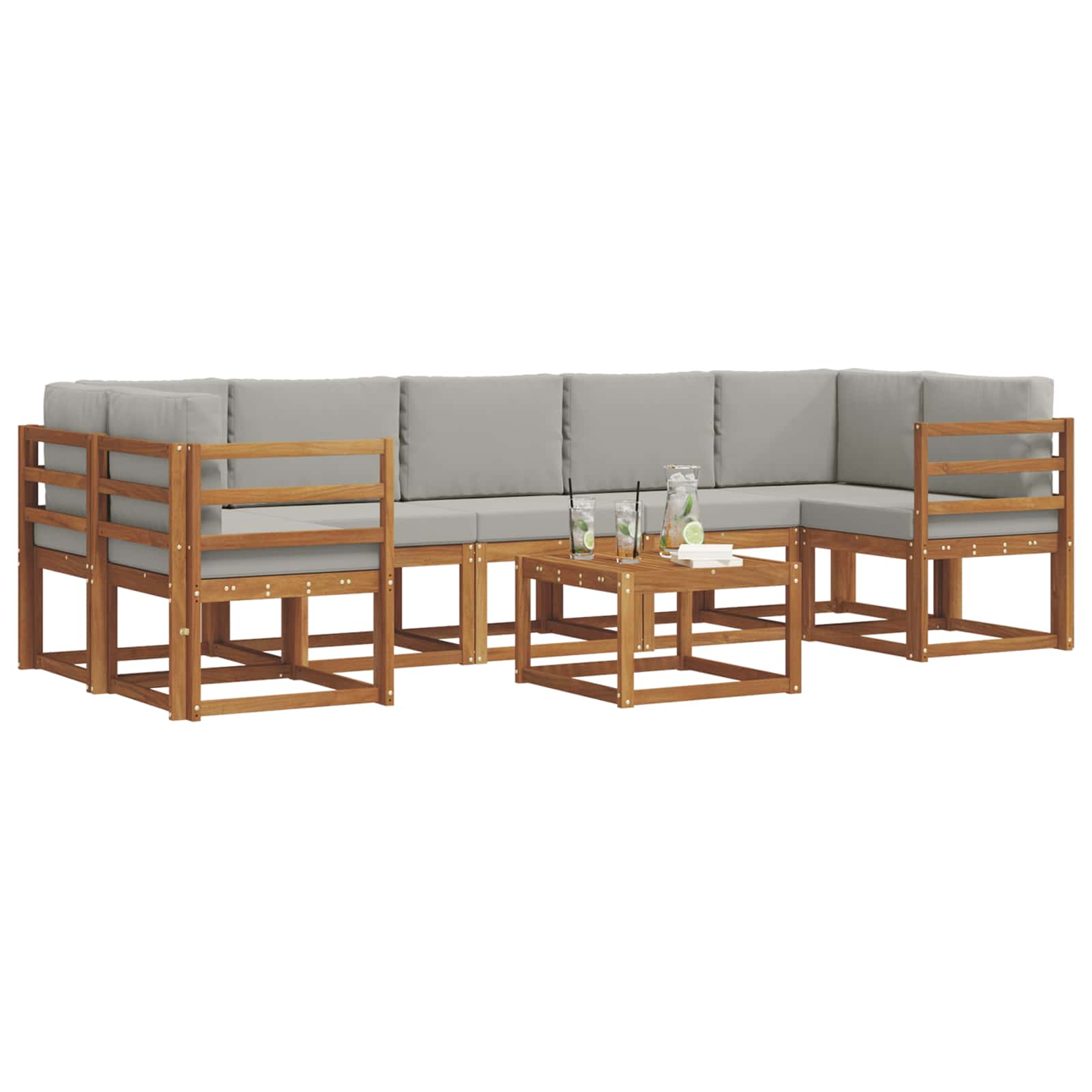 Outdoor-Sofagarnitur mit Kissen 8 pcs Natürlich und Hellgrau