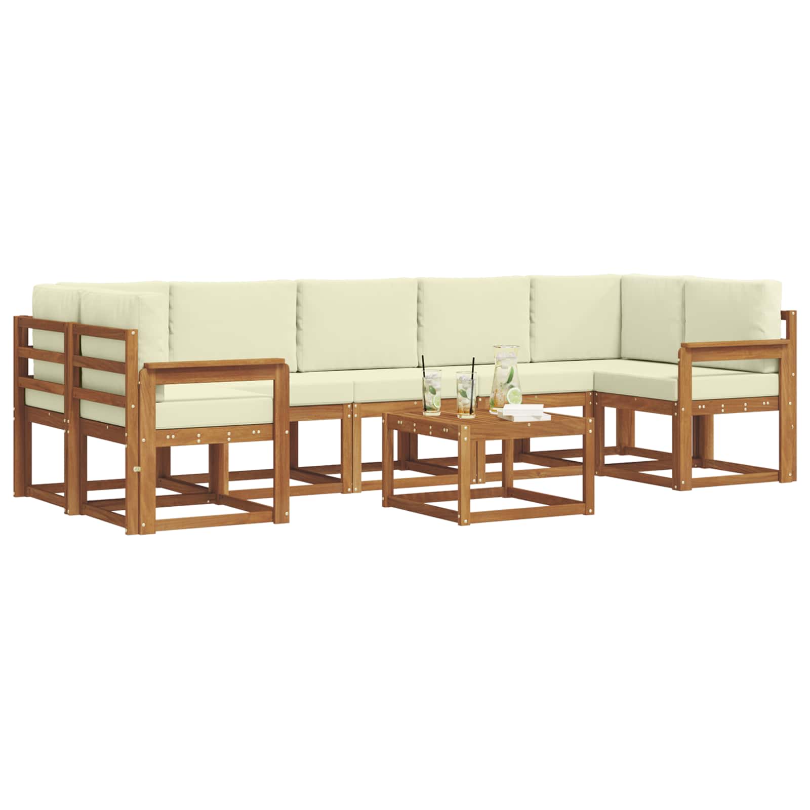 Outdoor-Sofagarnitur mit Kissen 8 pcs Natur und Creme