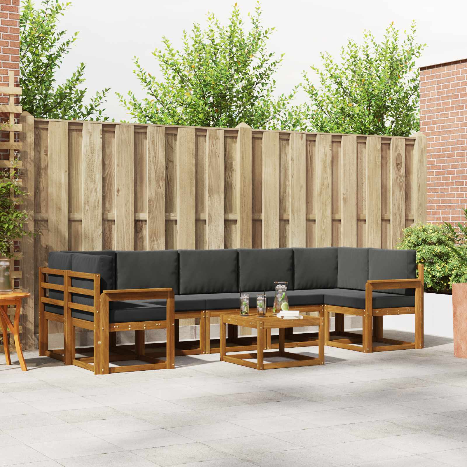 Outdoor-Sofagarnitur mit Kissen 8 pcs Natur und Anthrazit