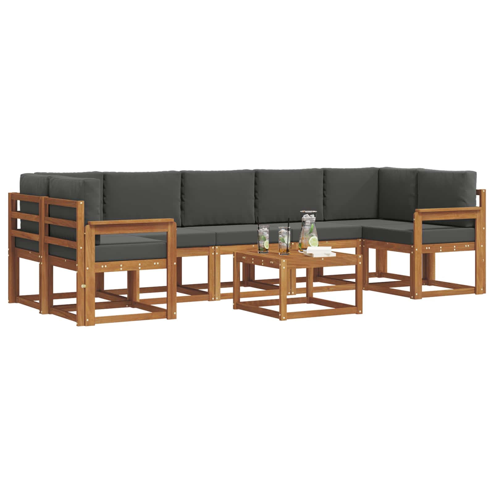 Outdoor-Sofagarnitur mit Kissen 8 pcs Natur und Anthrazit