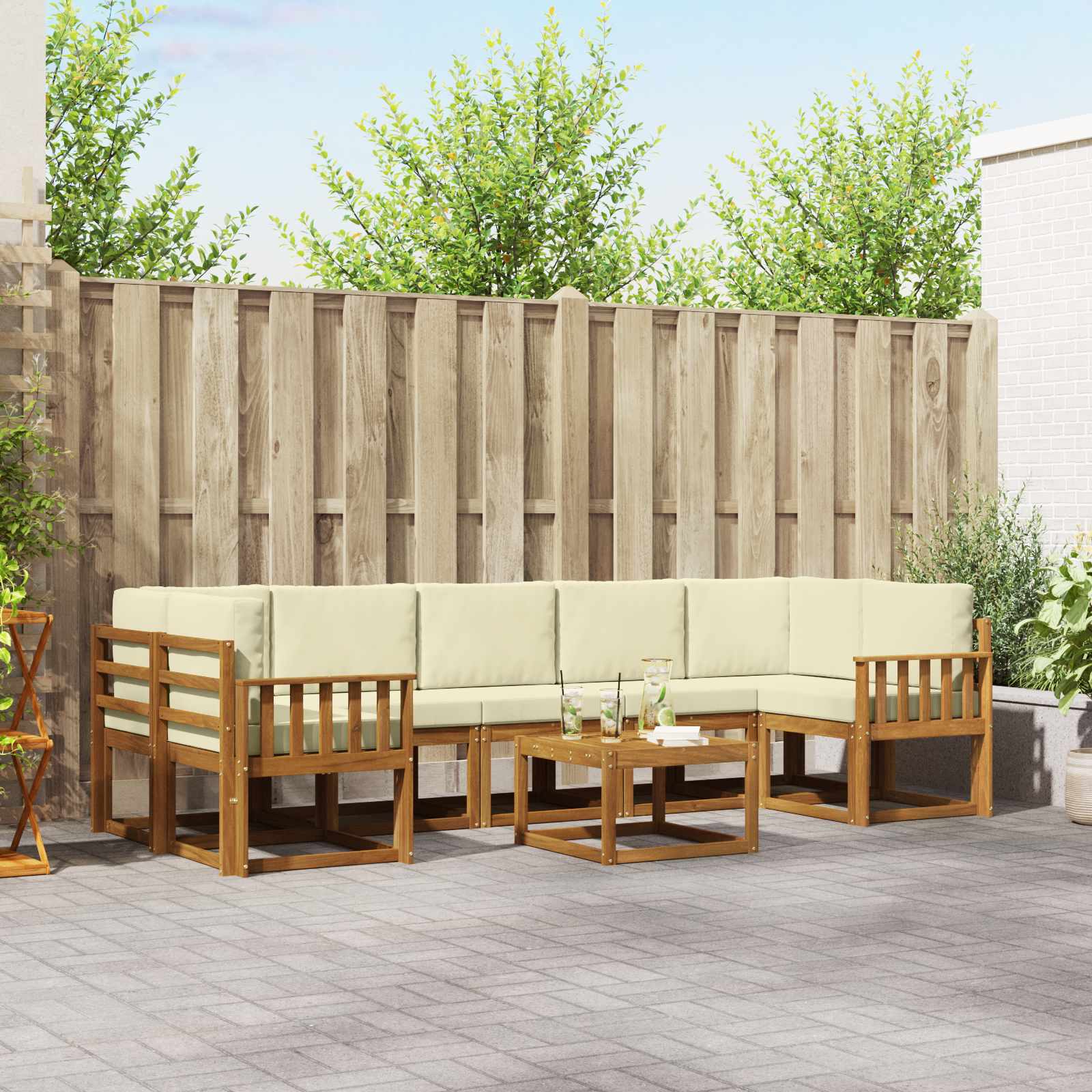Outdoor-Sofagarnitur mit Kissen 8 pcs Natur und Creme