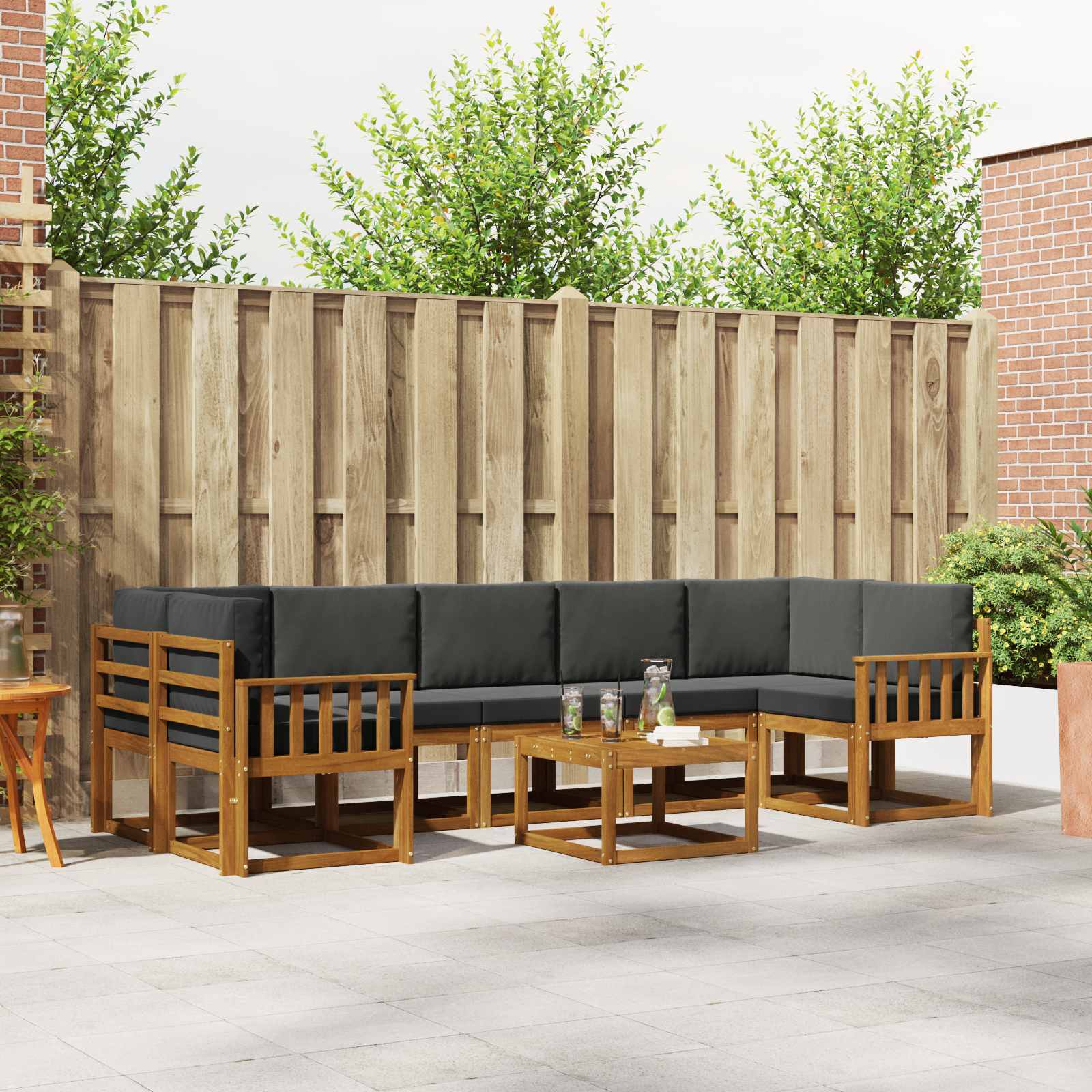Outdoor-Sofagarnitur mit Kissen 8 pcs Natur und Anthrazit