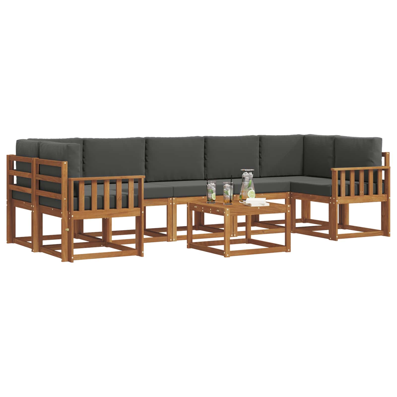 Outdoor-Sofagarnitur mit Kissen 8 pcs Natur und Anthrazit