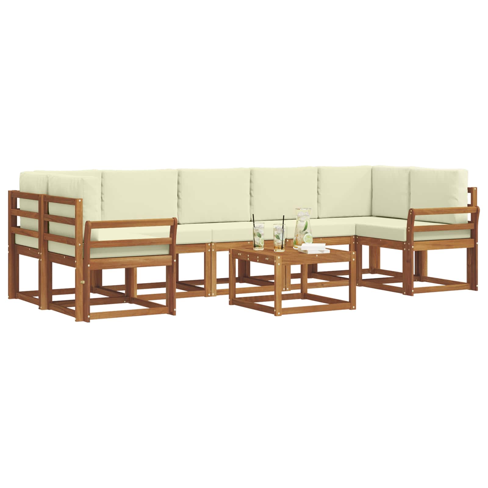 Outdoor-Sofagarnitur mit Kissen 8 pcs Natur und Creme