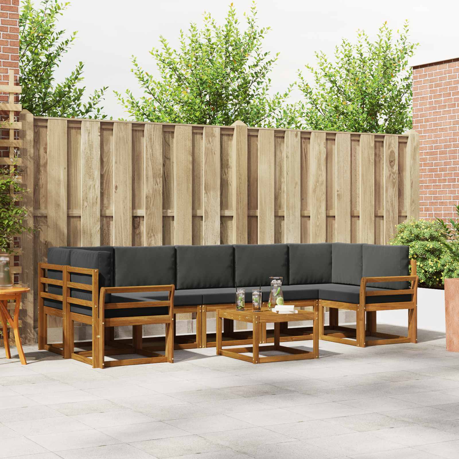 Outdoor-Sofagarnitur mit Kissen 8 pcs Natur und Anthrazit