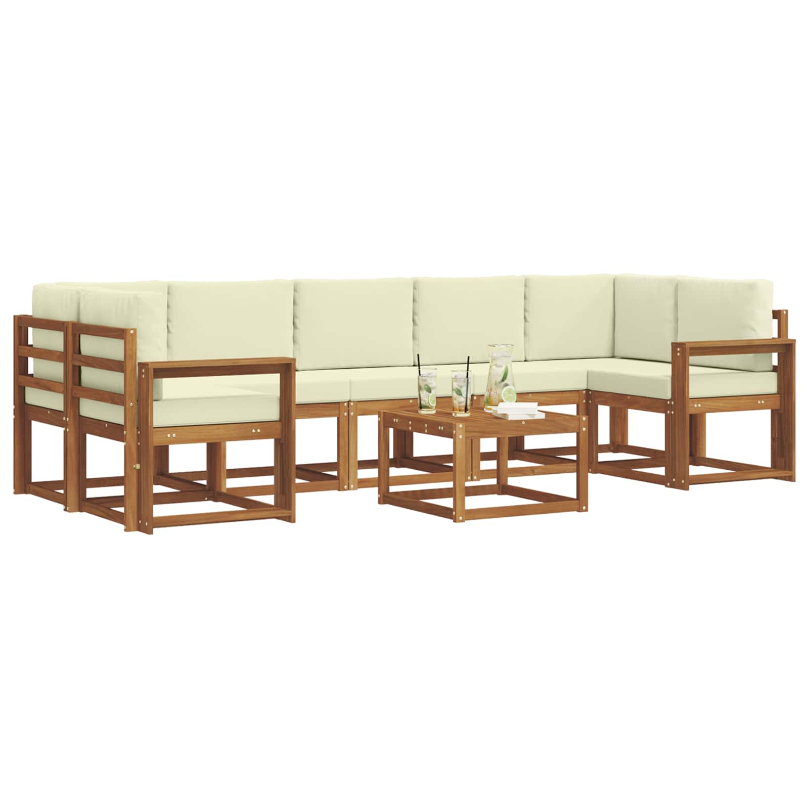 Outdoor-Sofagarnitur mit Kissen 8 pcs Natur und Creme