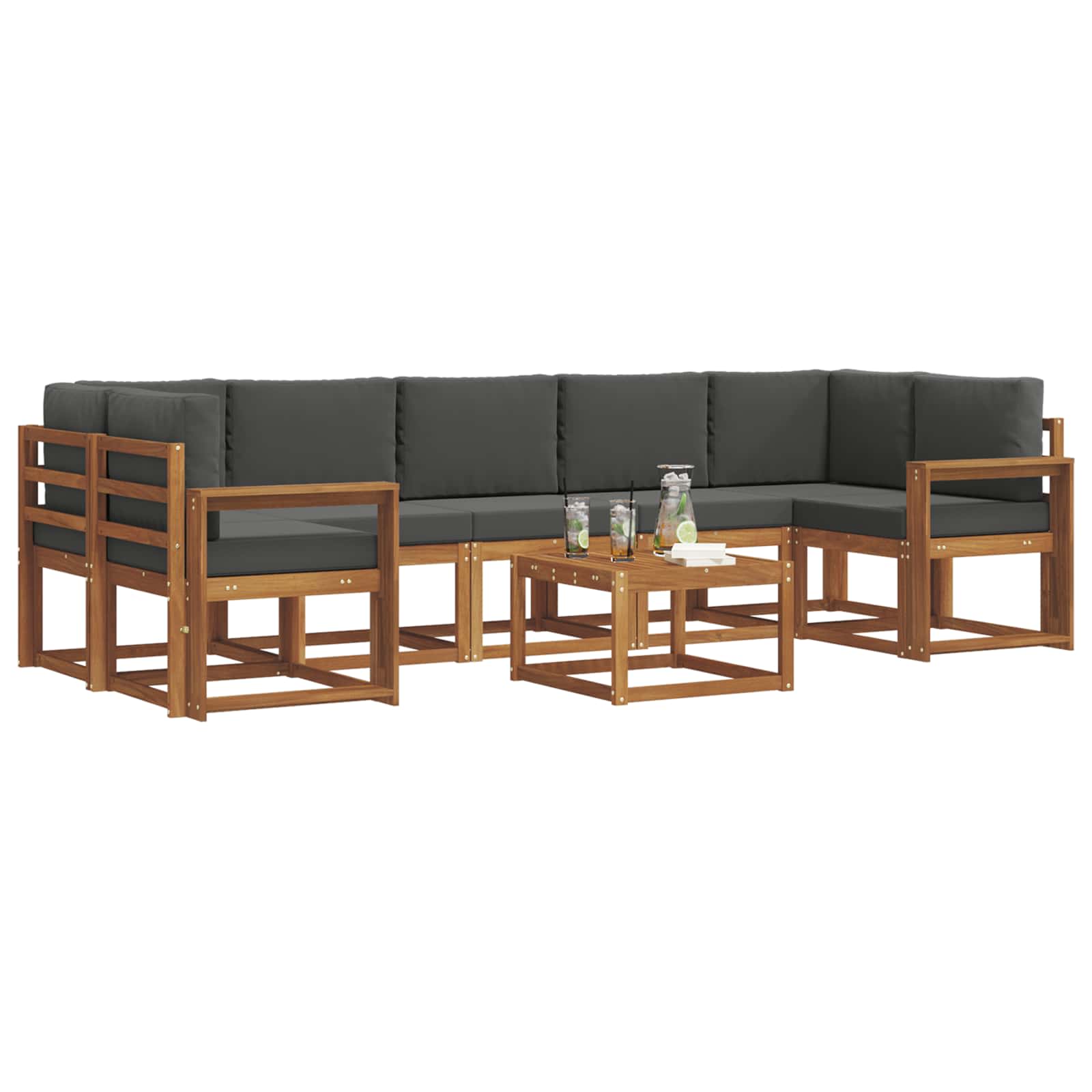 Outdoor-Sofagarnitur mit Kissen 8 pcs Natur und Anthrazit