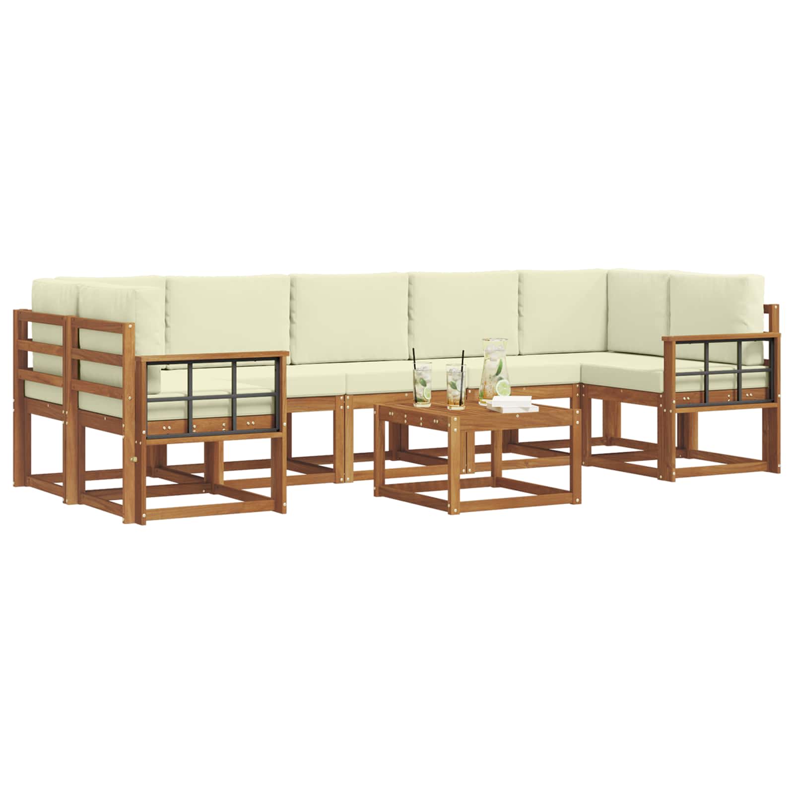 Outdoor-Sofagarnitur mit Kissen 8 pcs Natur und Creme