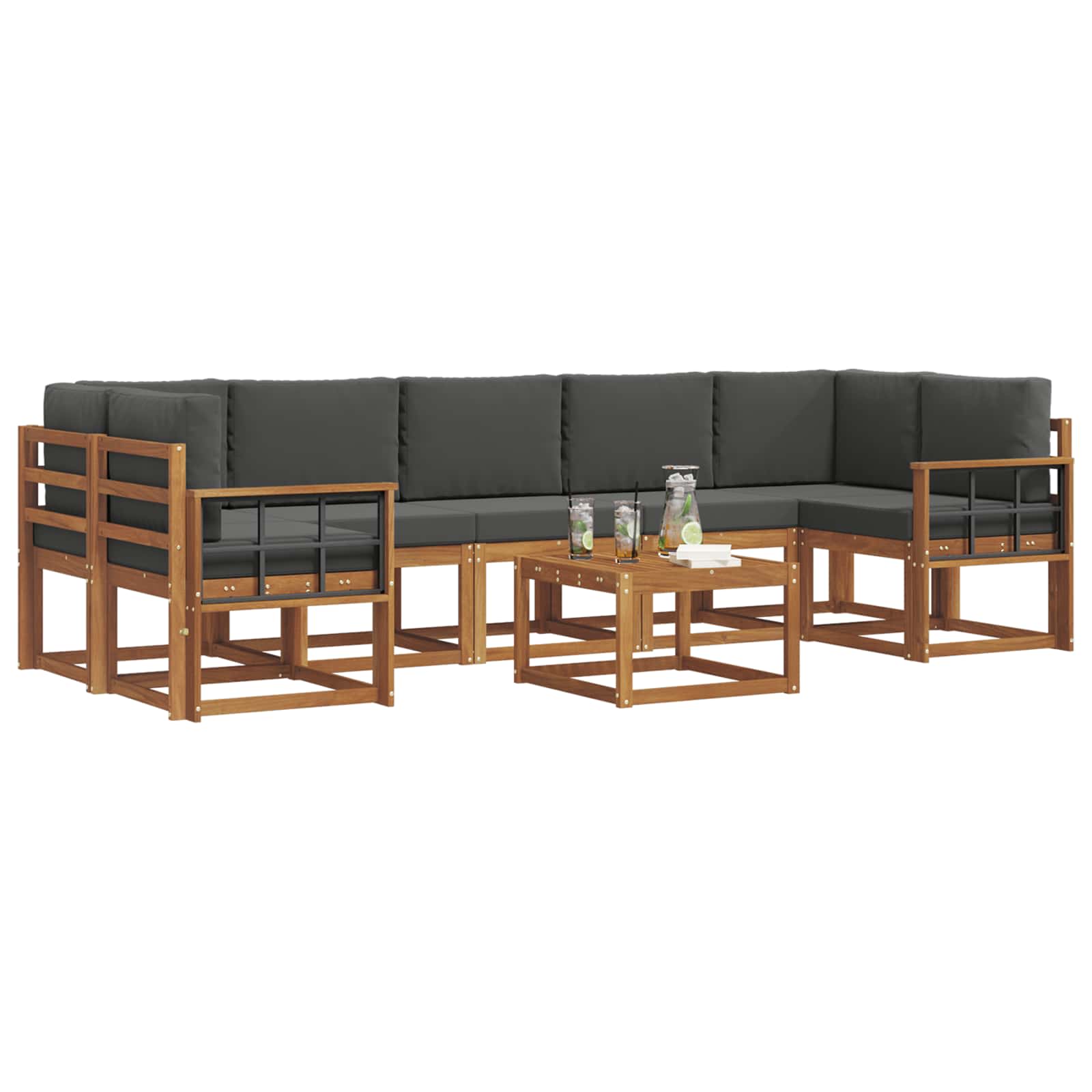 Outdoor-Sofagarnitur mit Kissen 8 pcs Natur und Anthrazit