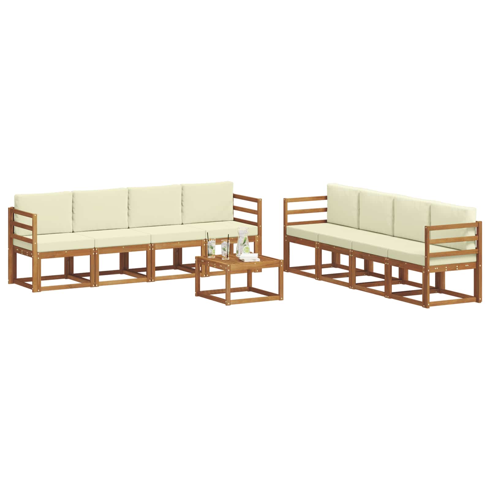 Outdoor-Sofagarnitur mit Kissen 9 pcs Natur und Creme