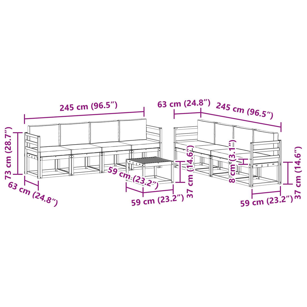 Outdoor-Sofagarnitur mit Kissen 9 pcs Natur und Creme