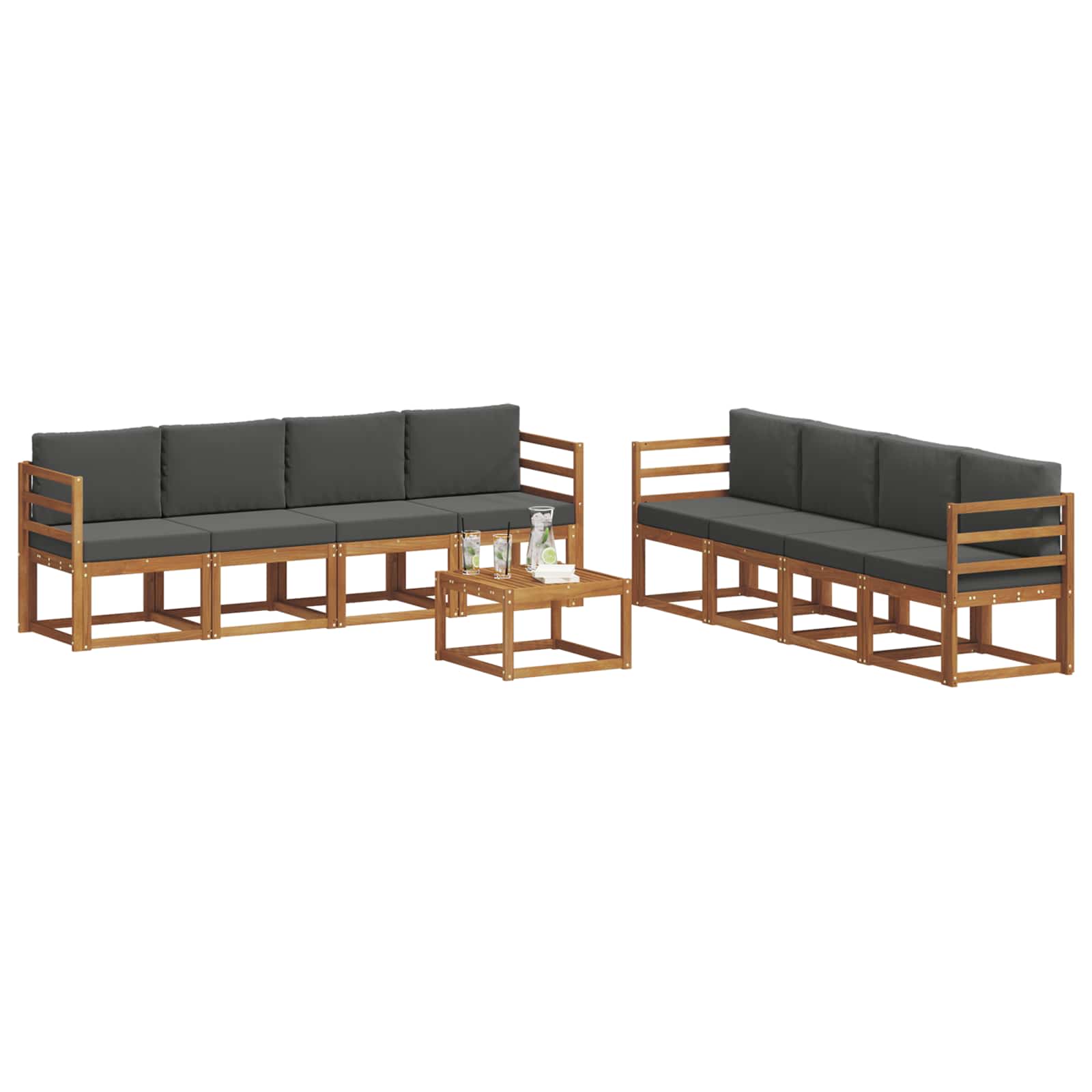 Outdoor-Sofagarnitur mit Kissen 9 pcs Natur und Anthrazit
