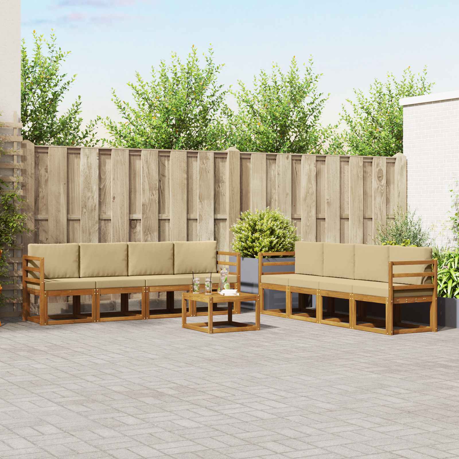Outdoor-Sofagarnitur mit Kissen 9 pcs Natur und Beige