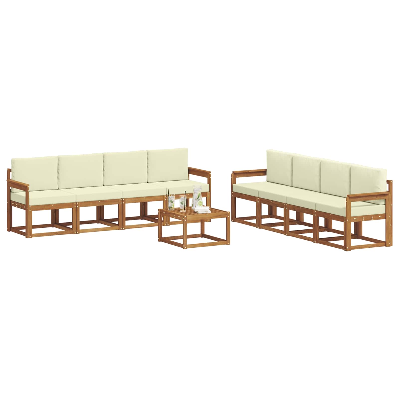 Outdoor-Sofagarnitur mit Kissen 9 pcs Natur und Creme