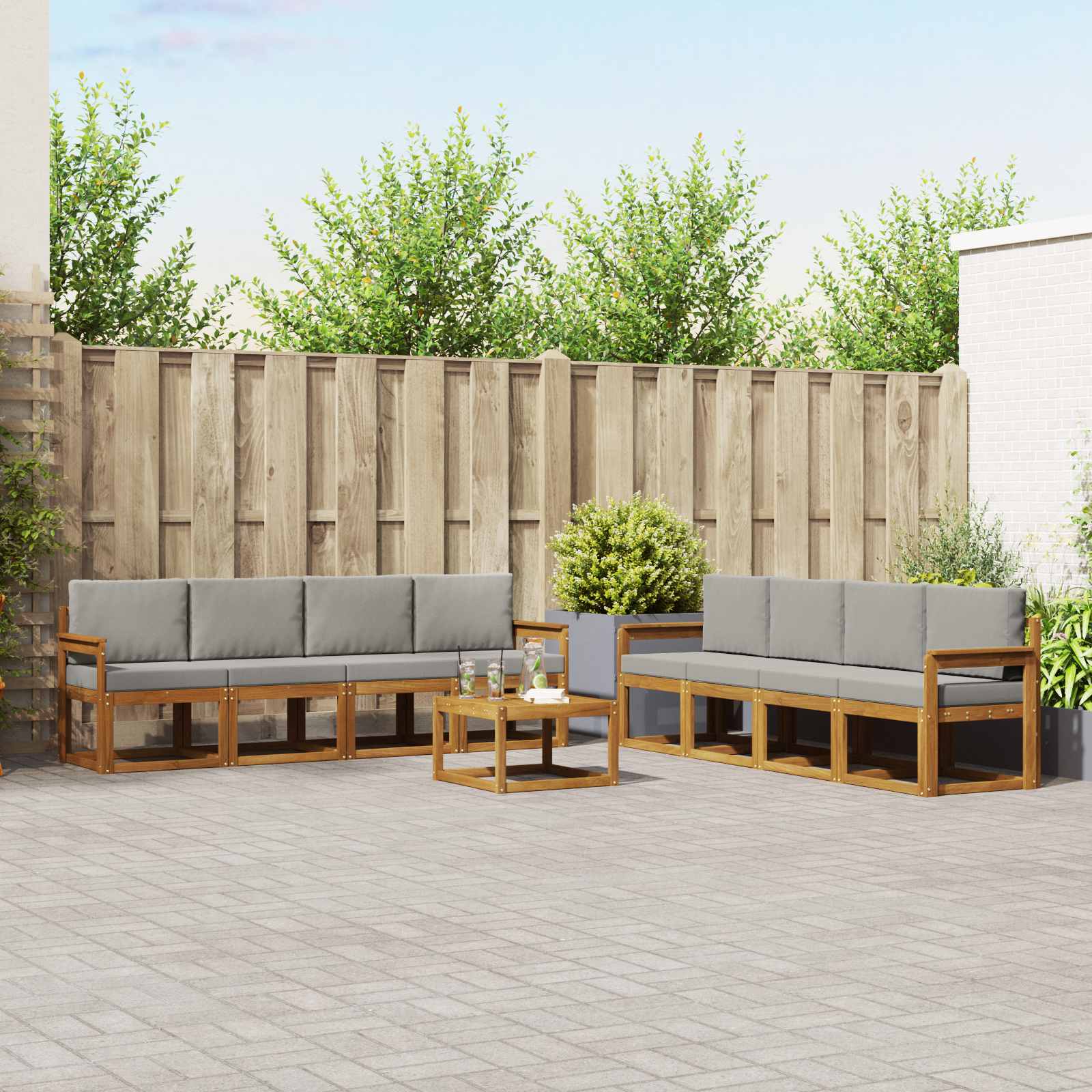 Outdoor-Sofagarnitur mit Kissen 9 pcs Natürlich und Hellgrau