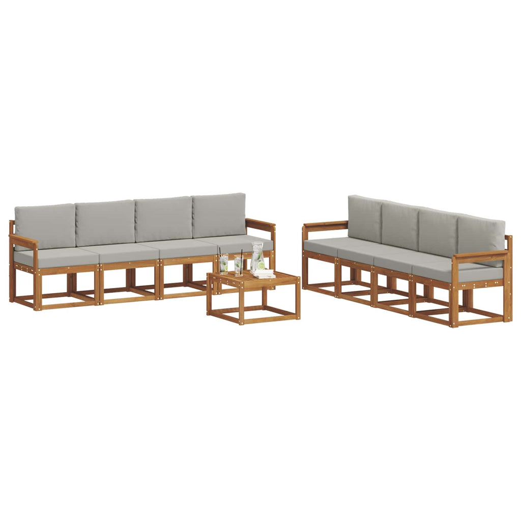 Outdoor-Sofagarnitur mit Kissen 9 pcs Natürlich und Hellgrau