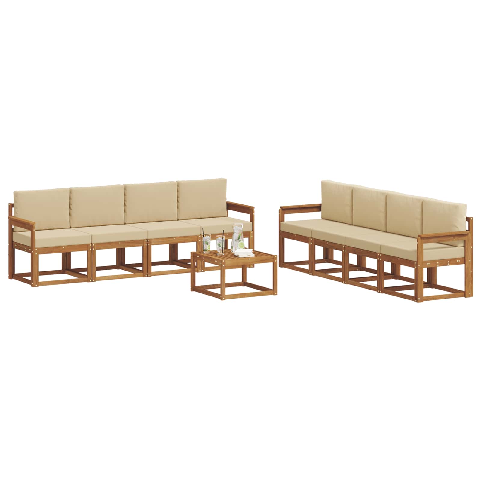 Outdoor-Sofagarnitur mit Kissen 9 pcs Natur und Beige