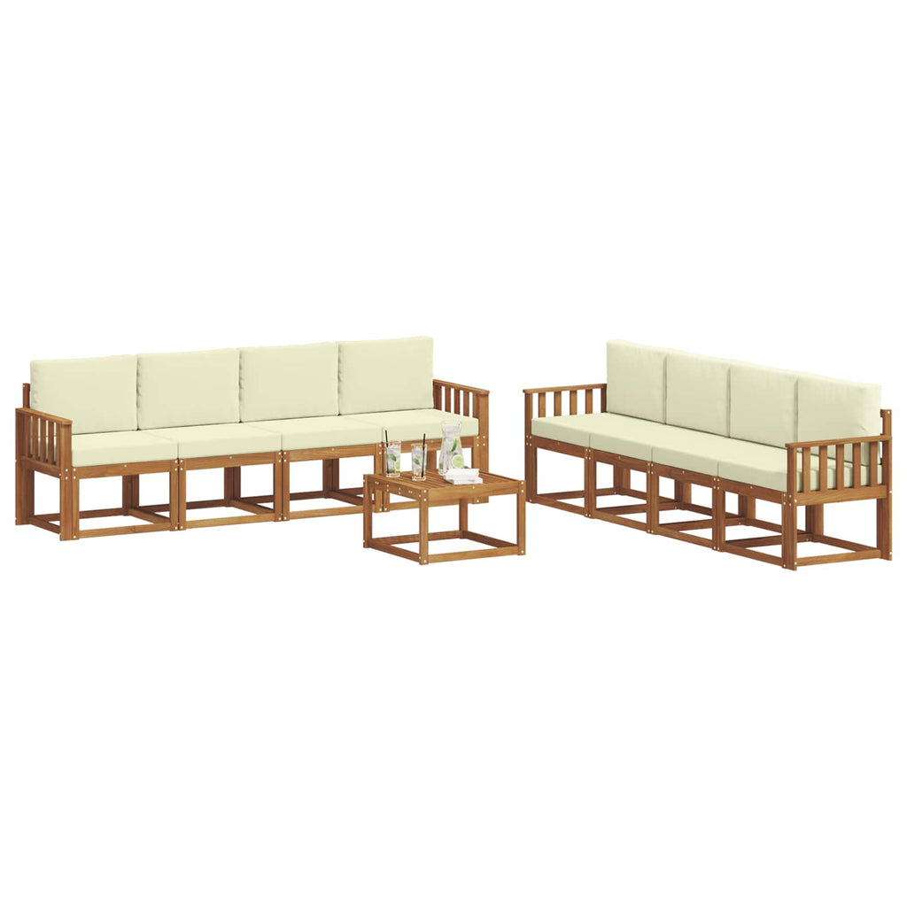 Outdoor-Sofagarnitur mit Kissen 9 pcs Natur und Creme