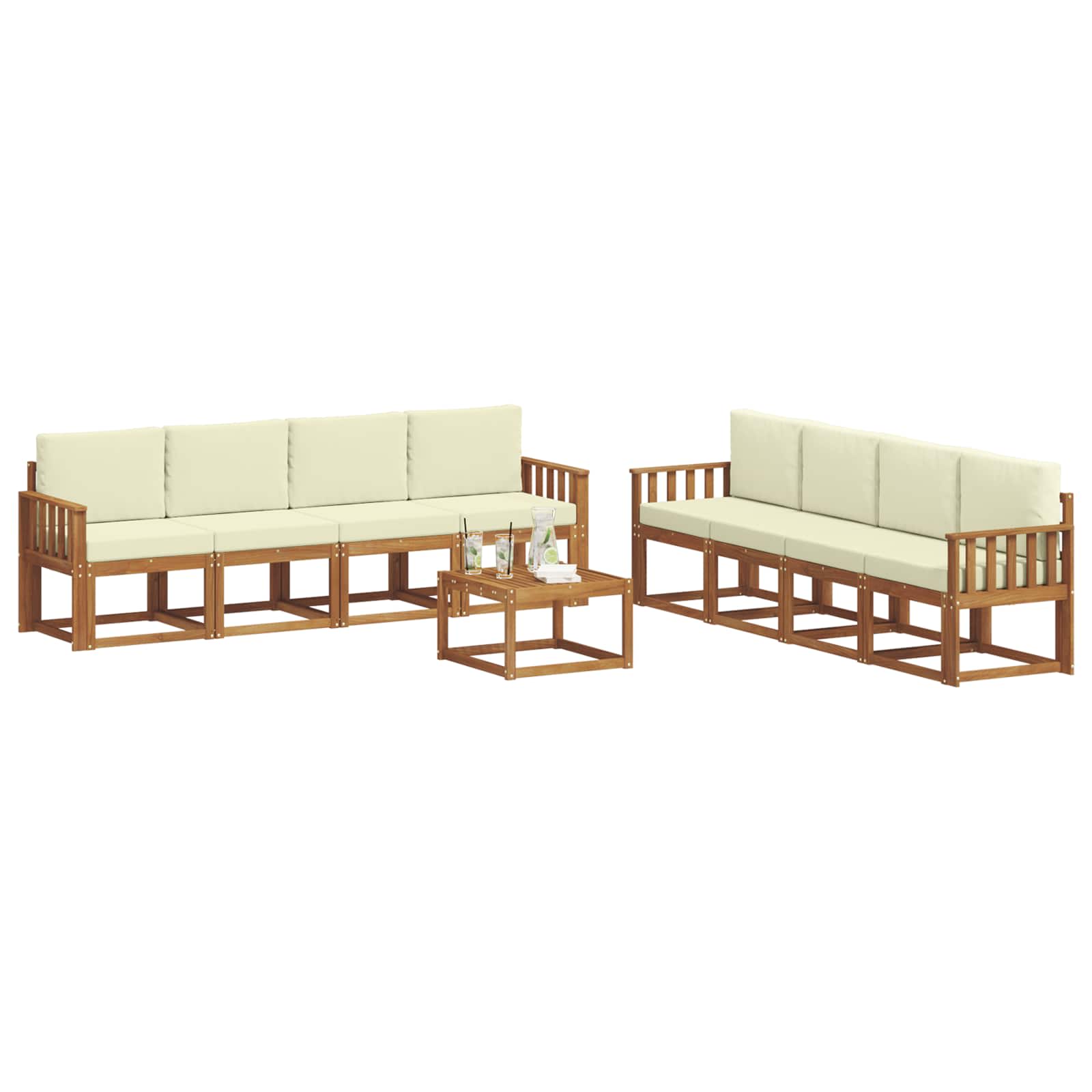 Outdoor-Sofagarnitur mit Kissen 9 pcs Natur und Creme