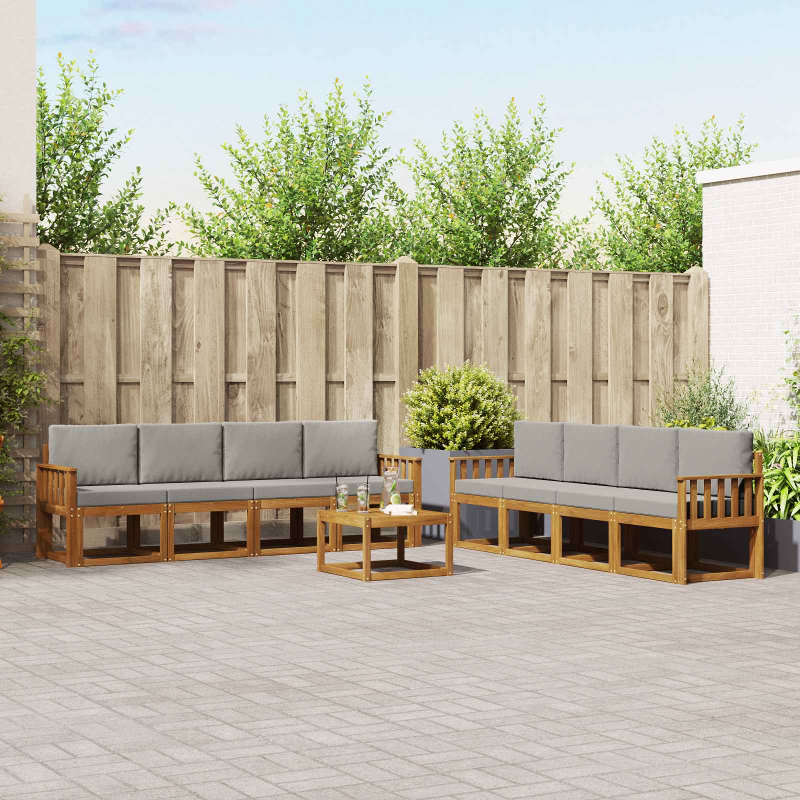 Outdoor-Sofagarnitur mit Kissen 9 pcs Natürlich und Hellgrau