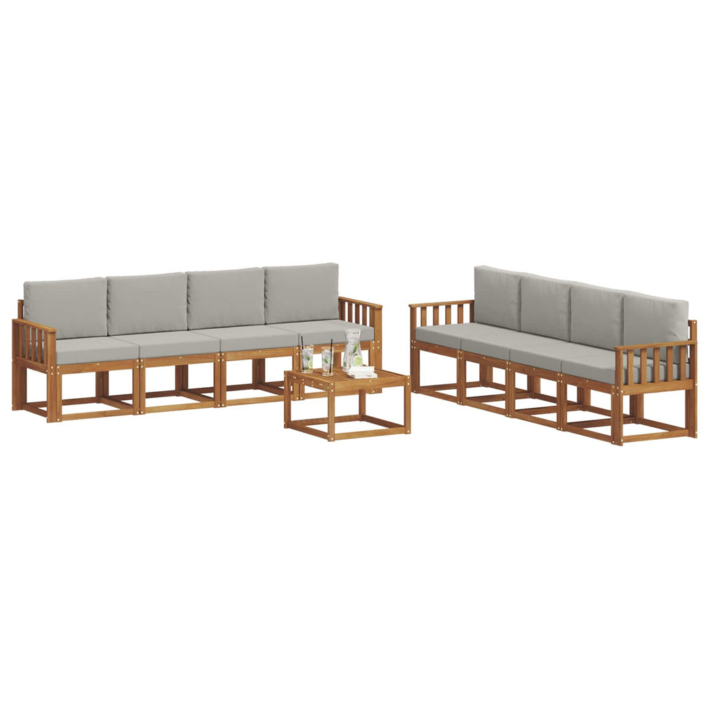 Outdoor-Sofagarnitur mit Kissen 9 pcs Natürlich und Hellgrau