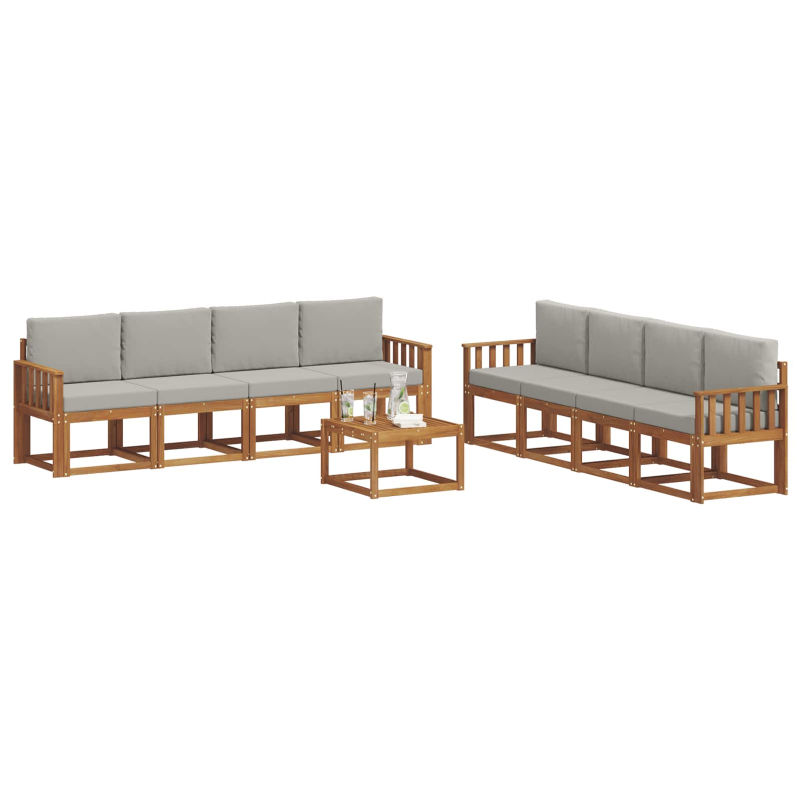 Outdoor-Sofagarnitur mit Kissen 9 pcs Natürlich und Hellgrau