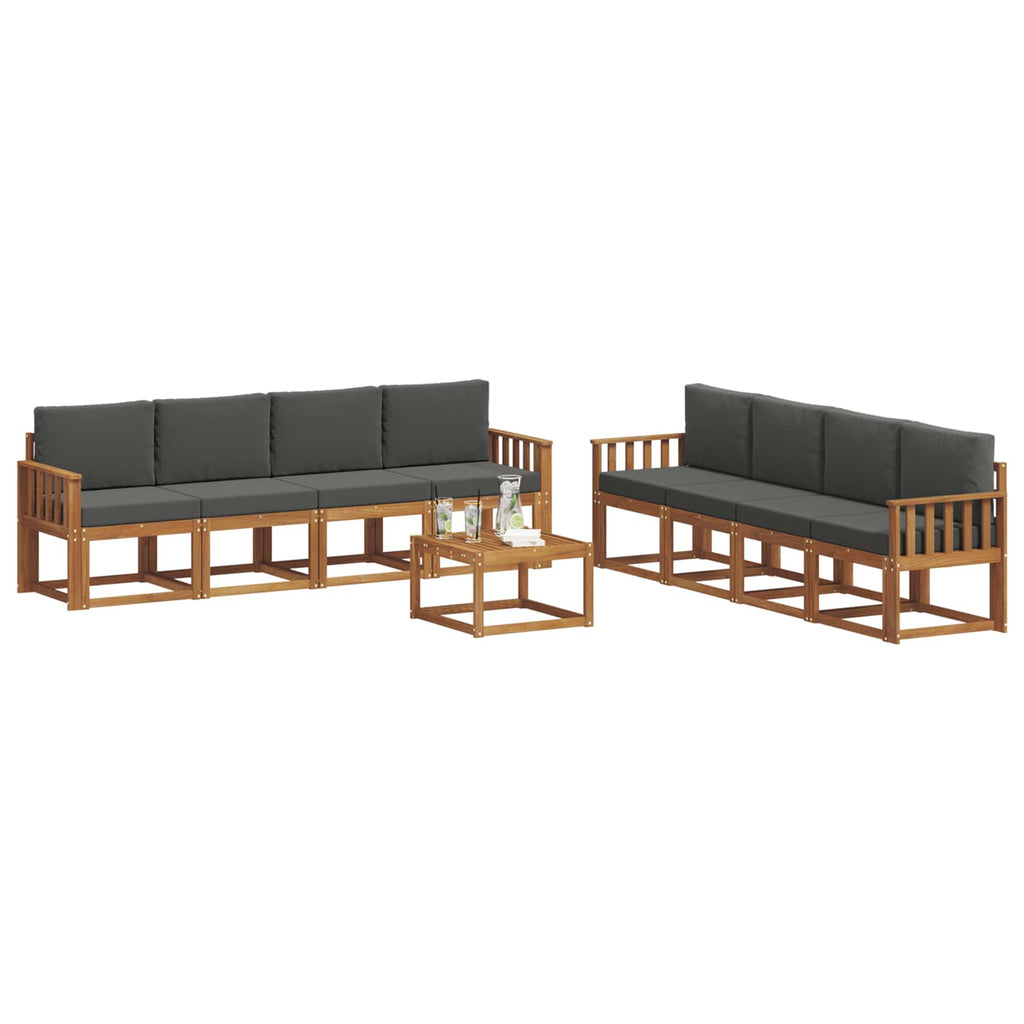 Outdoor-Sofagarnitur mit Kissen 9 pcs Natur und Anthrazit