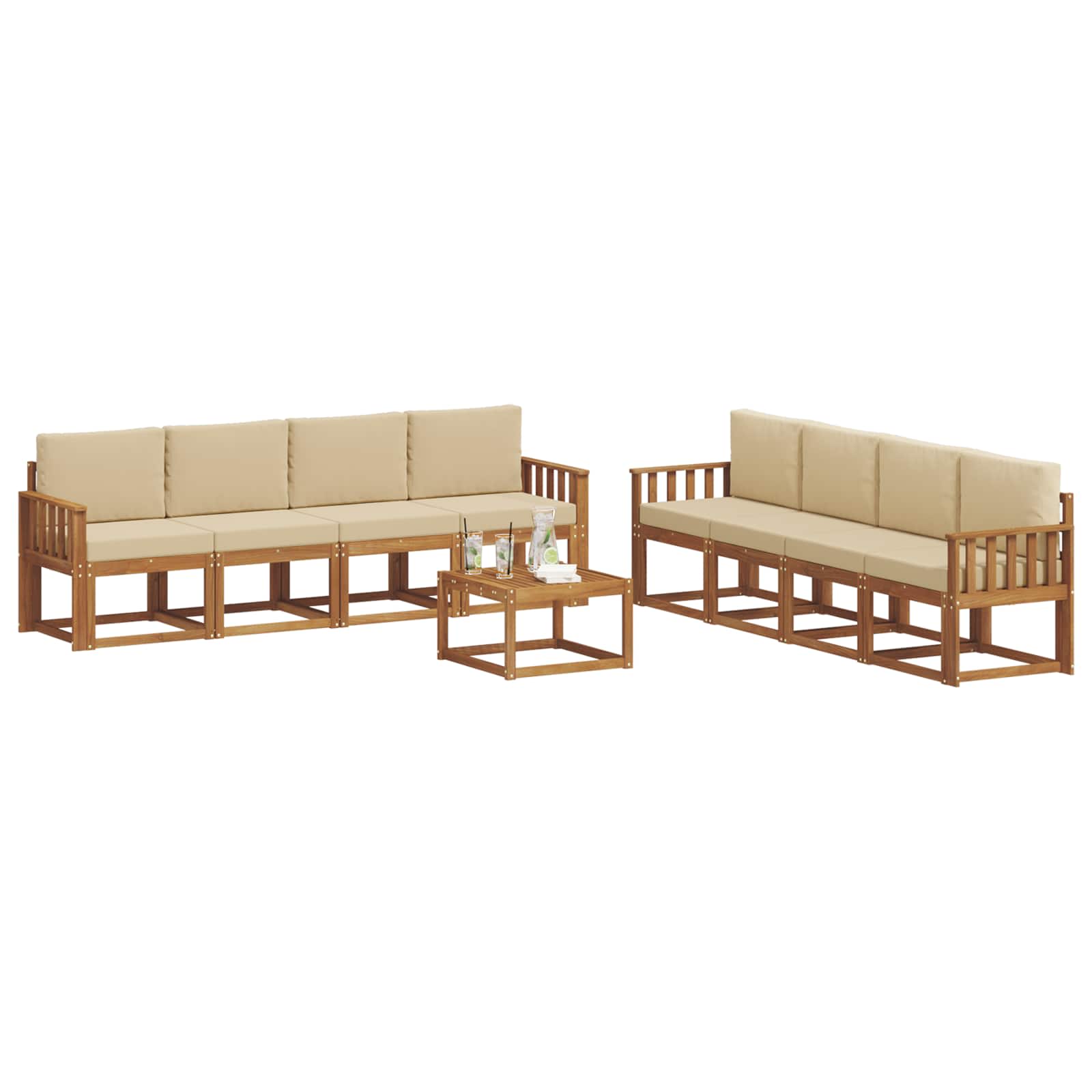 Outdoor-Sofagarnitur mit Kissen 9 pcs Natur und Beige