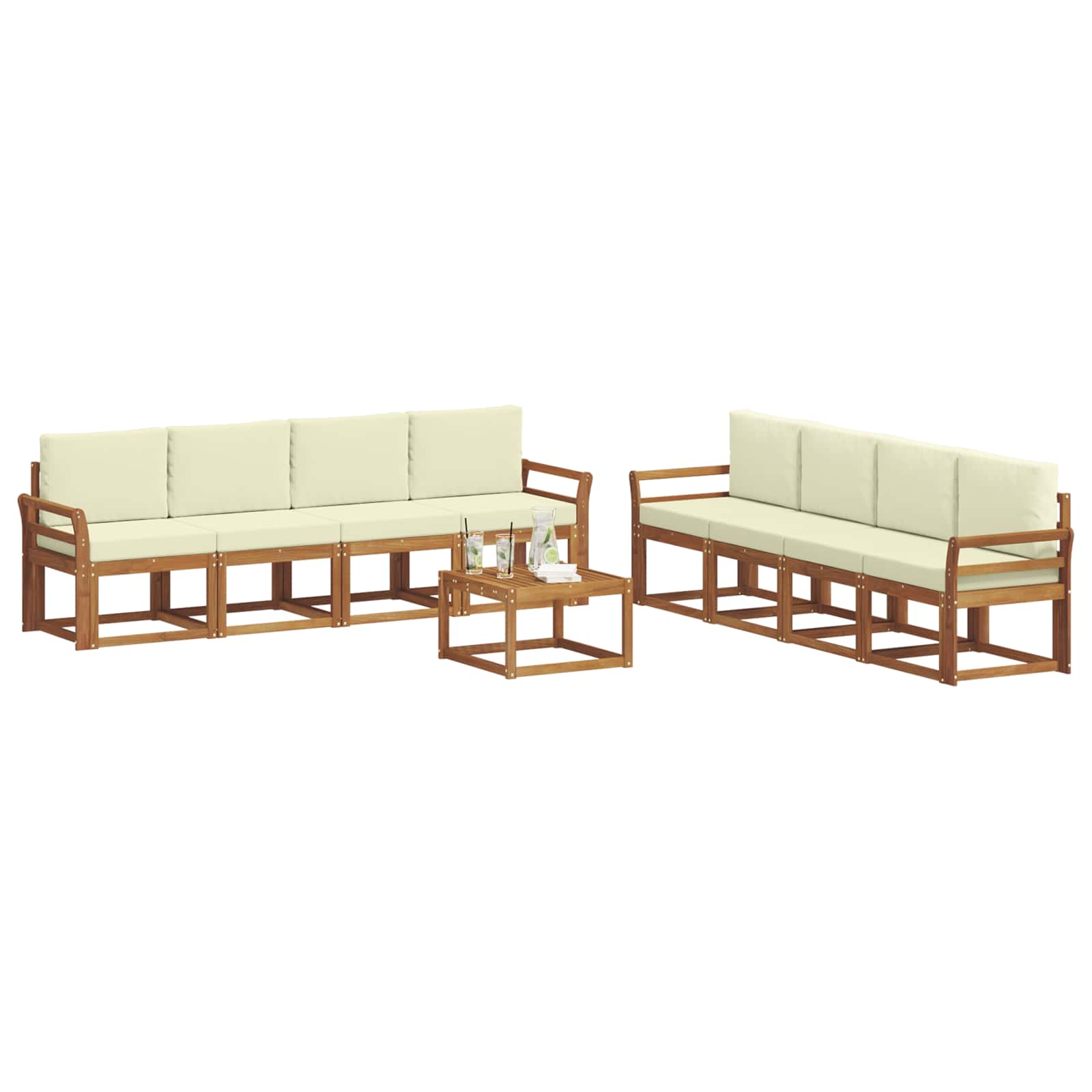 Outdoor-Sofagarnitur mit Kissen 9 pcs Natur und Creme