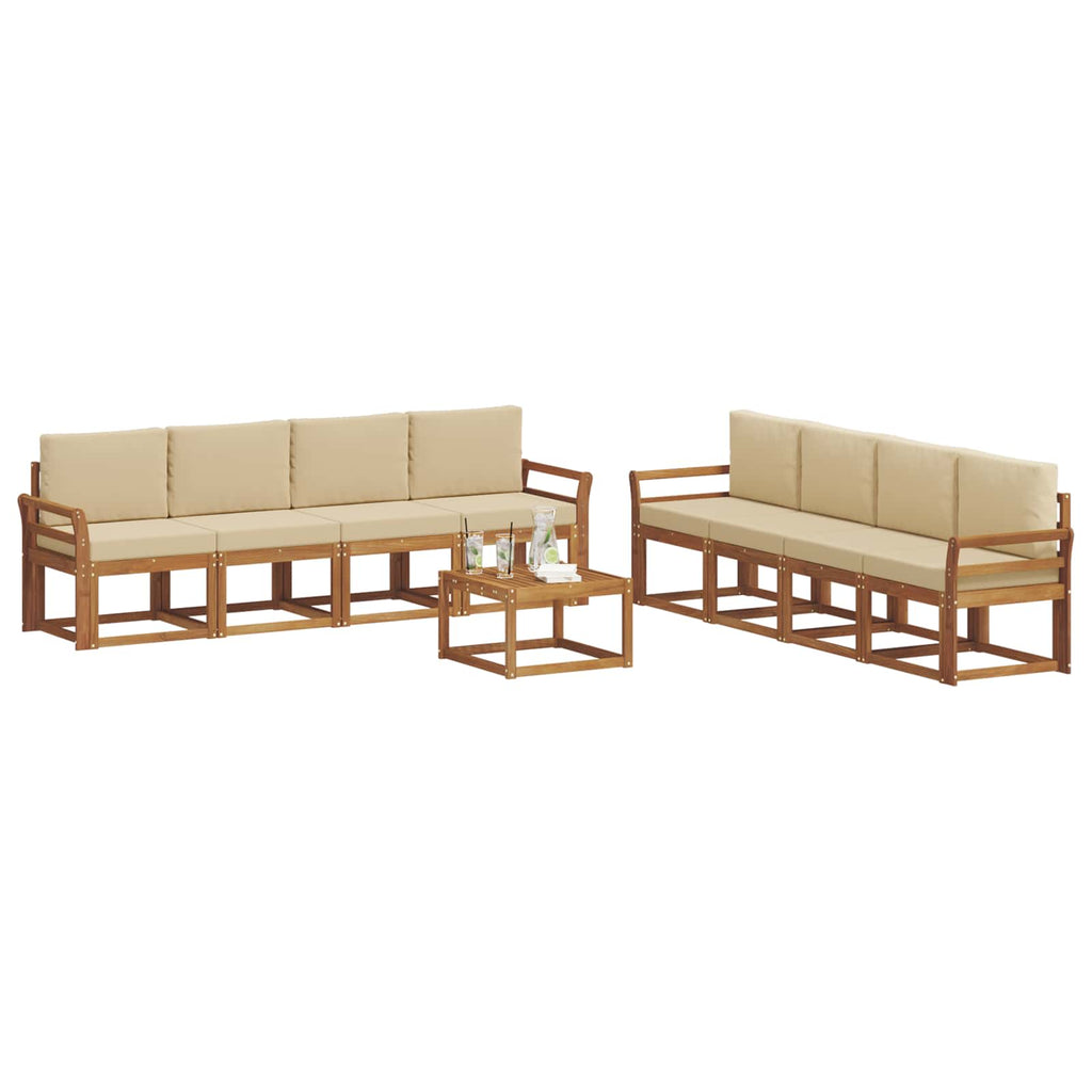 Outdoor-Sofagarnitur mit Kissen 9 pcs Natur und Beige