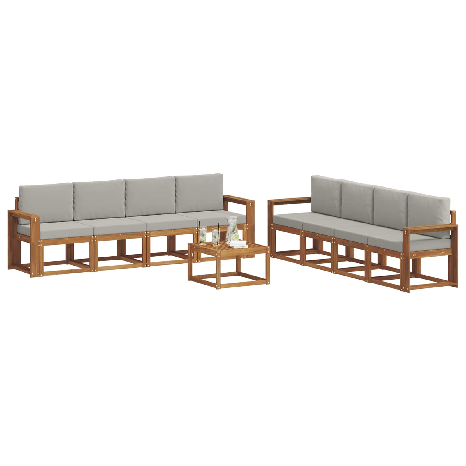Outdoor-Sofagarnitur mit Kissen 9 pcs Natürlich und Hellgrau