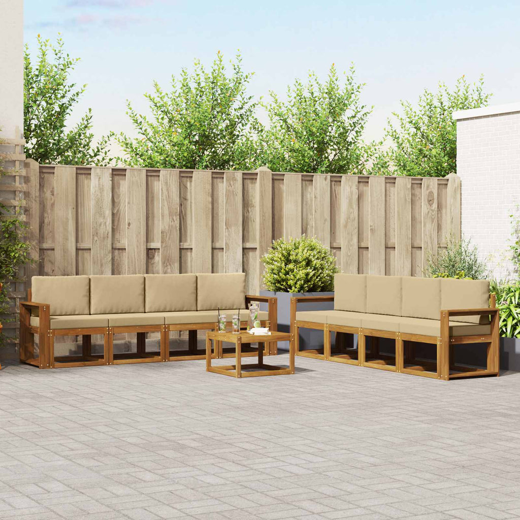 Outdoor-Sofagarnitur mit Kissen 9 pcs Natur und Beige