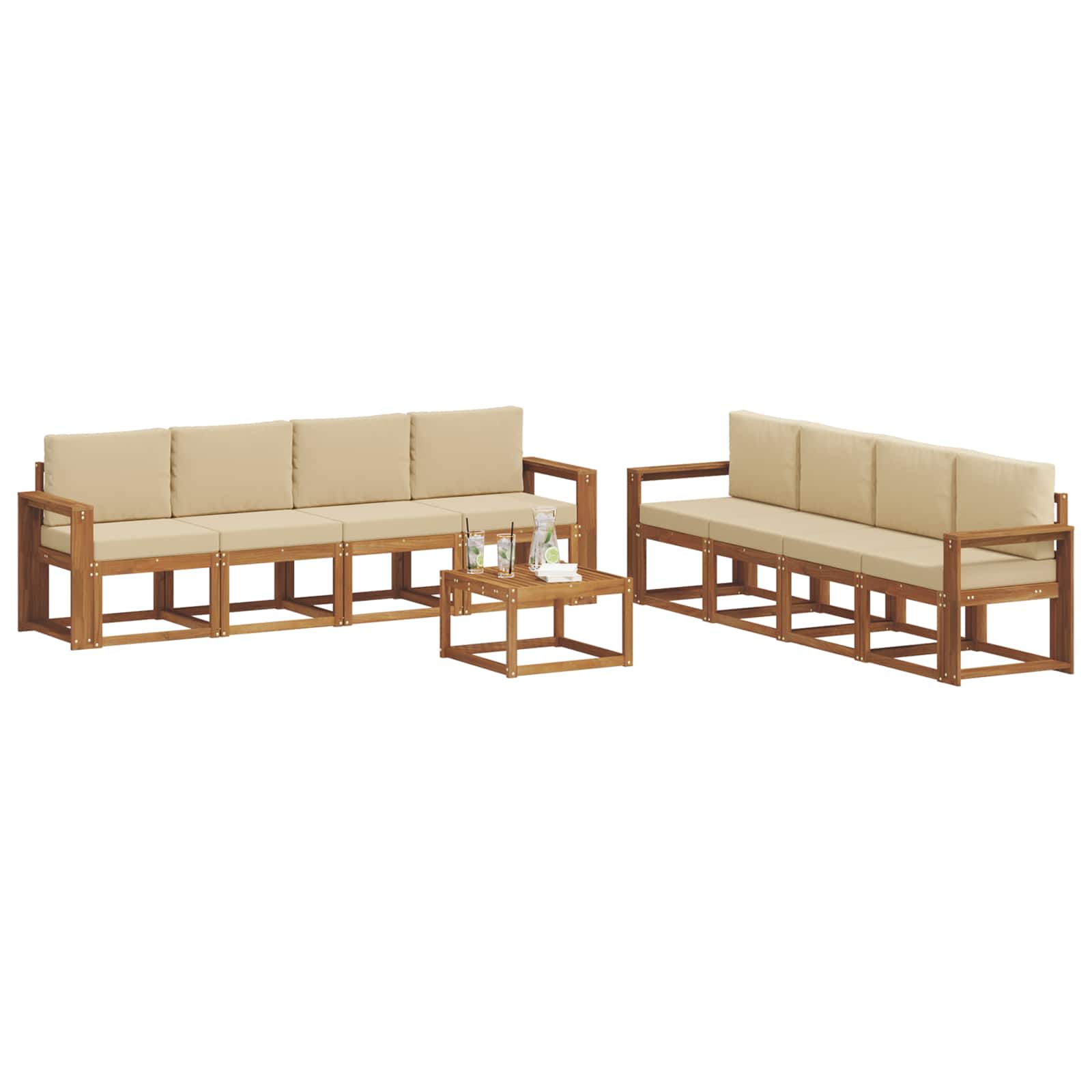 Outdoor-Sofagarnitur mit Kissen 9 pcs Natur und Beige