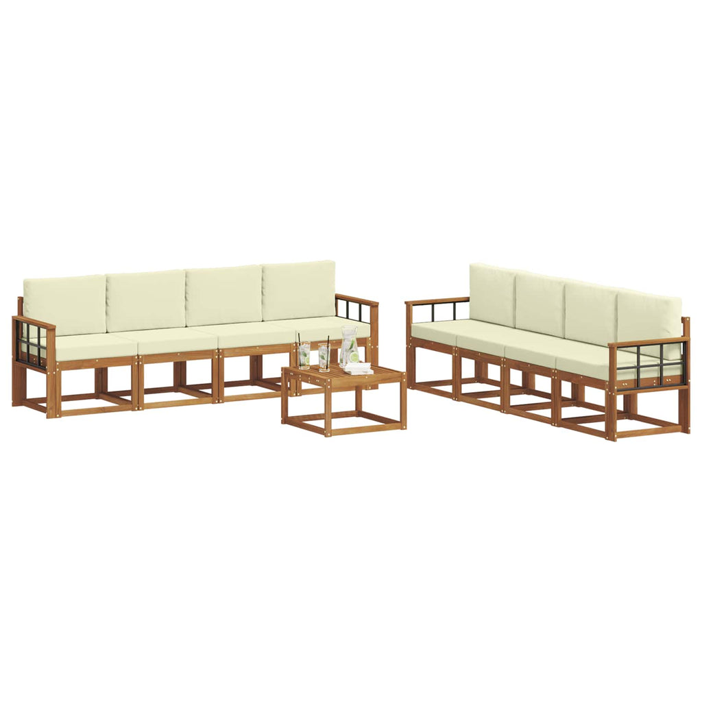 Outdoor-Sofagarnitur mit Kissen 9 pcs Natur und Creme
