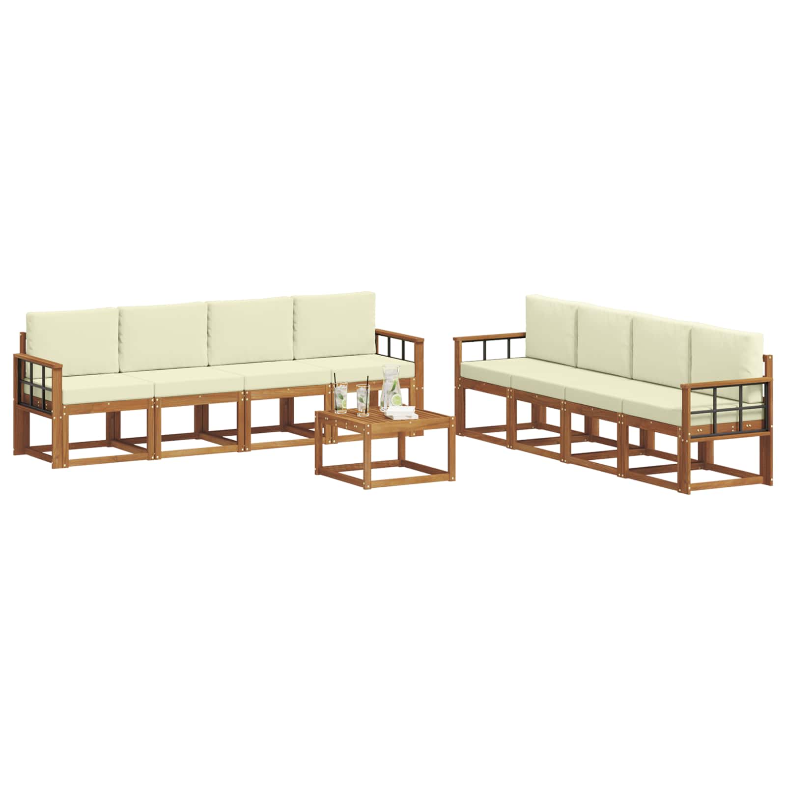 Outdoor-Sofagarnitur mit Kissen 9 pcs Natur und Creme