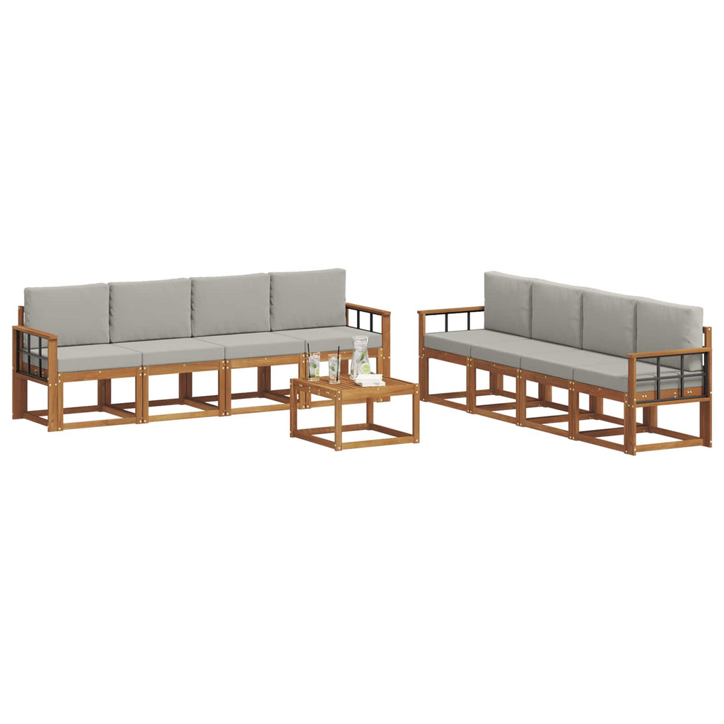 Outdoor-Sofagarnitur mit Kissen 9 pcs Natürlich und Hellgrau