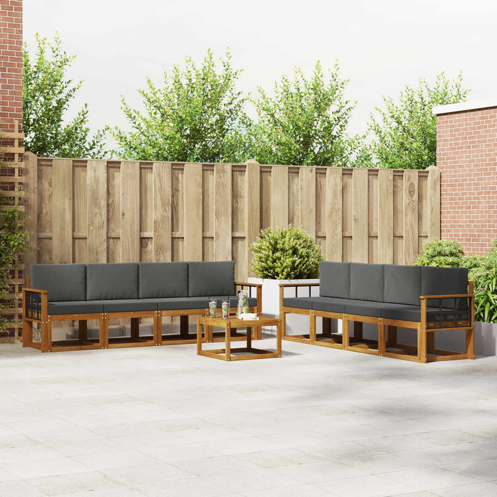 Outdoor-Sofagarnitur mit Kissen 9 pcs Natur und Anthrazit